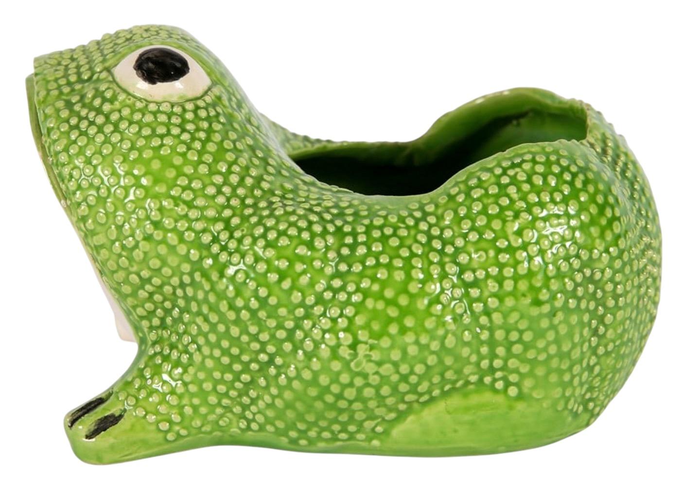 20th Century Mid-Century French Signed Jean Roger Hobnail Pottery Frog Cachepot / Planter
