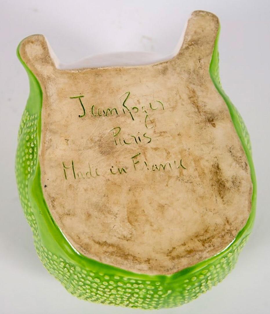 Mid-Century French Signed Jean Roger Hobnail Pottery Frog Cachepot / Planter 1