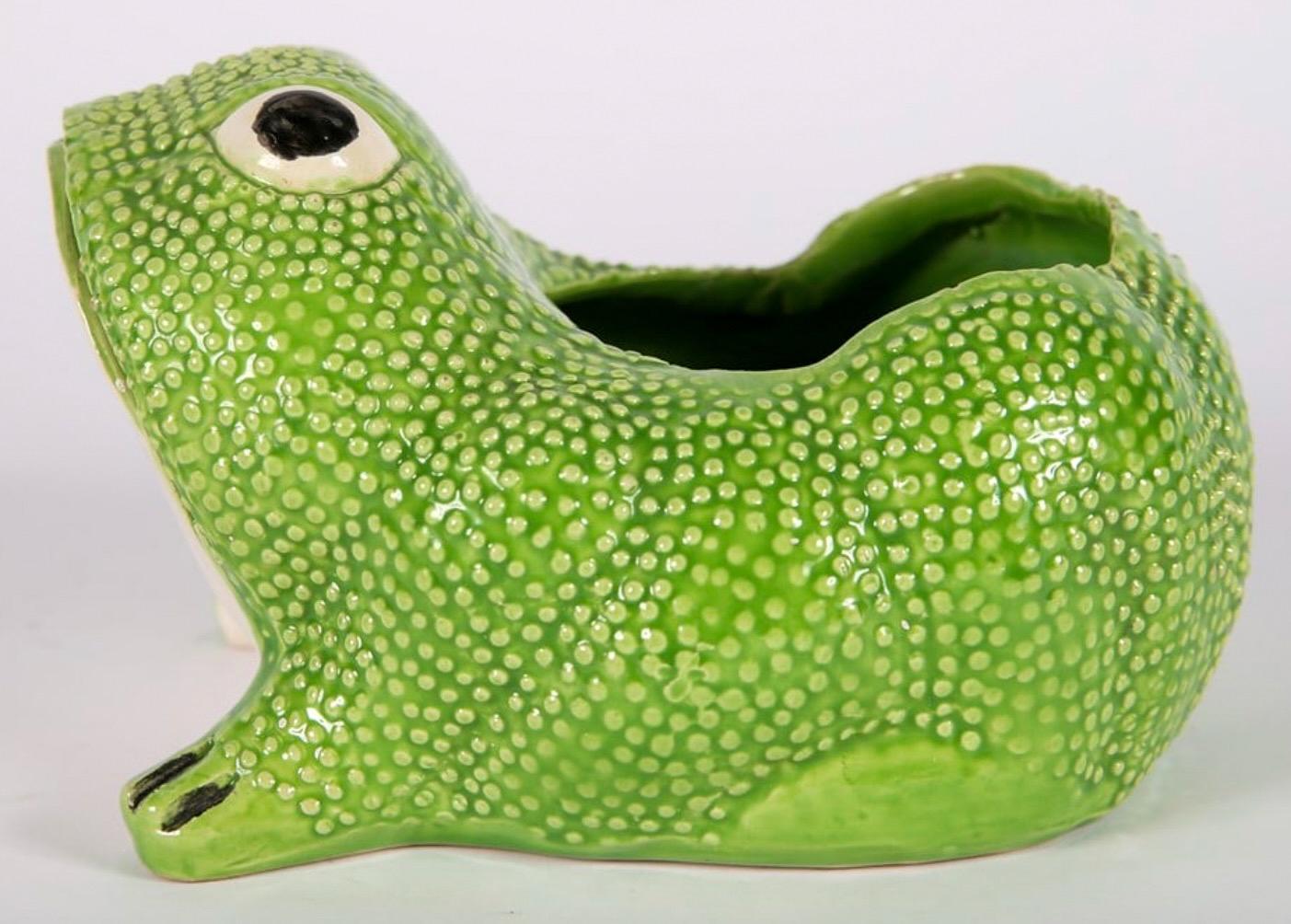 Mid-Century French Signed Jean Roger Hobnail Pottery Frog Cachepot / Planter 2