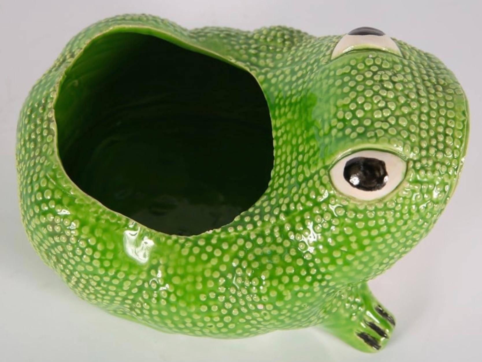 Mid-Century French Signed Jean Roger Hobnail Pottery Frog Cachepot / Planter 3