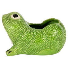 Mid-Century French Signed Jean Roger Hobnail Pottery Frog Cachepot / Planter