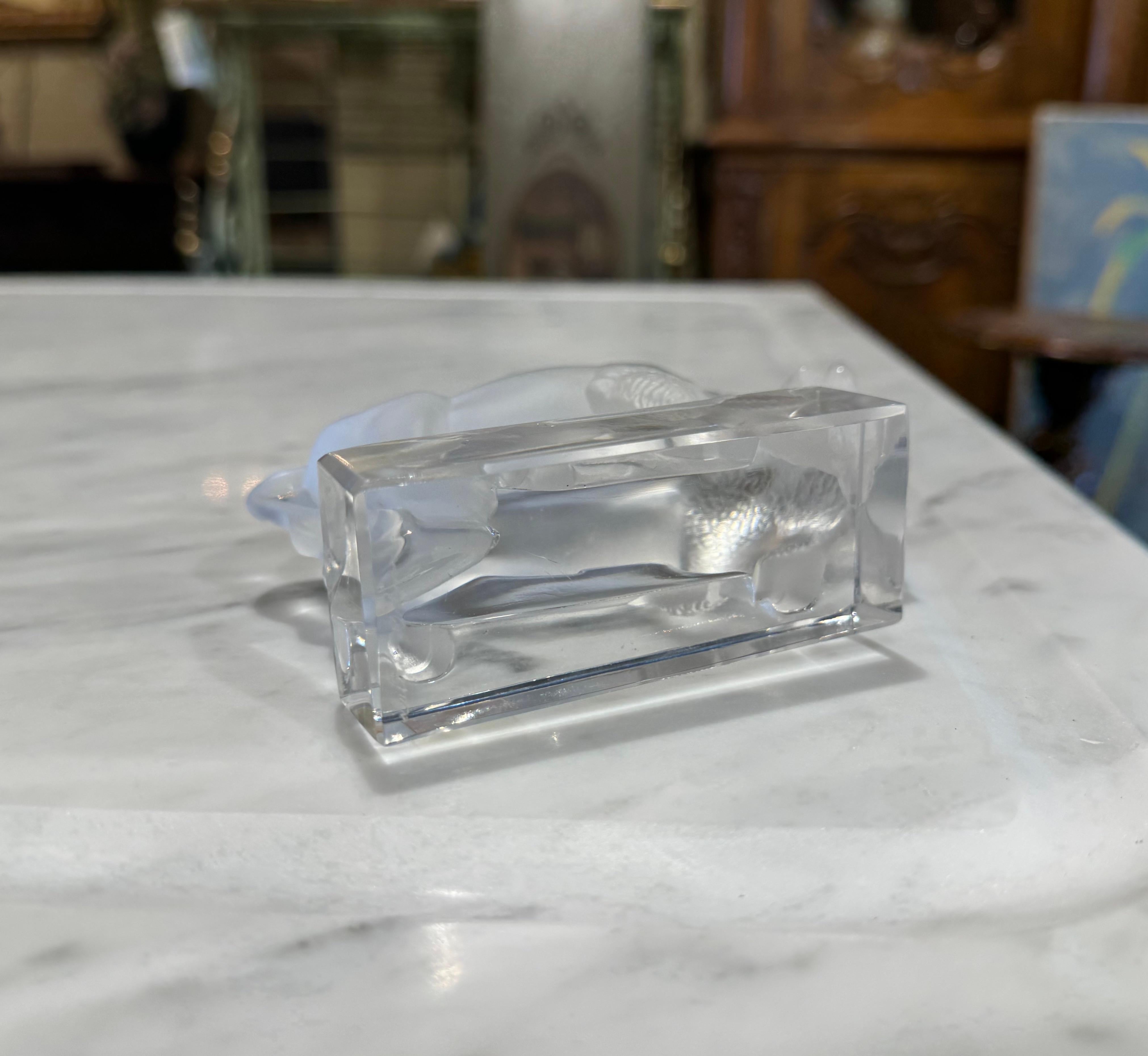 Mid-Century French Signed Lalique Frosted Crystal Bison Sculpture In Excellent Condition For Sale In Dallas, TX