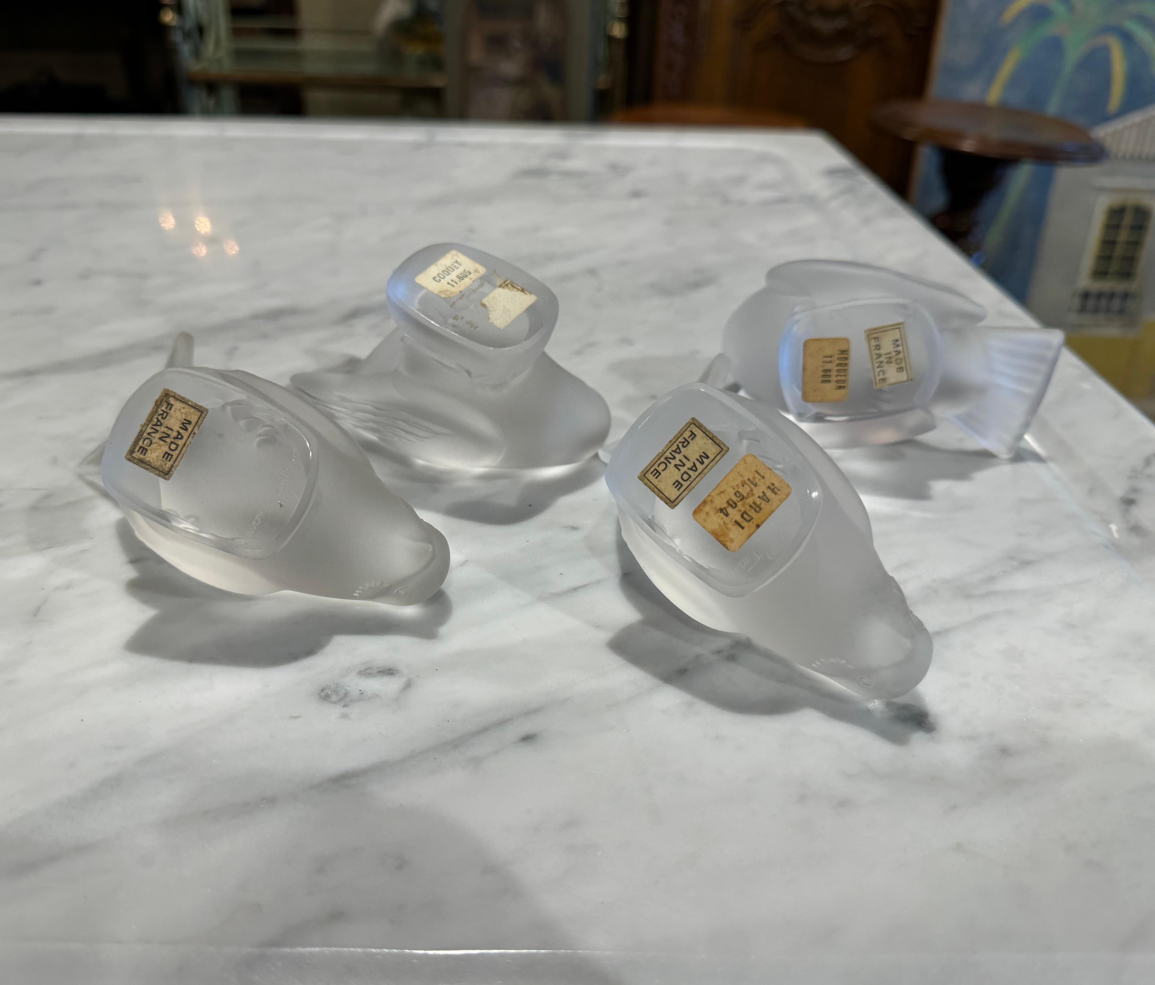 Mid-Century French Signed Lalique Frosted Crystal Sparrow Sculptures, Set of 4 For Sale 3