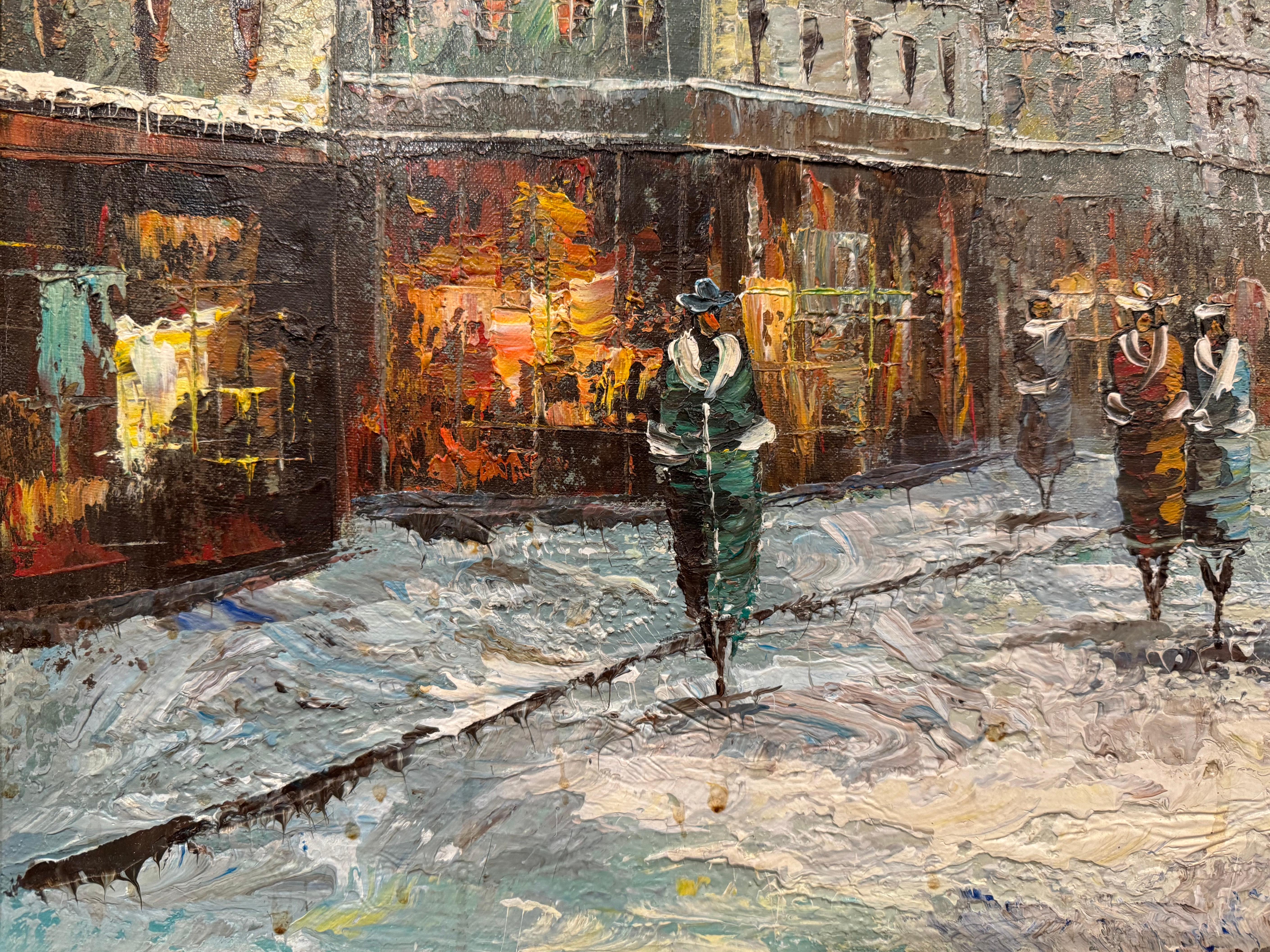 Mid-Century French Signed Parisian Street Scene Oil on Canvas Painting  For Sale 5