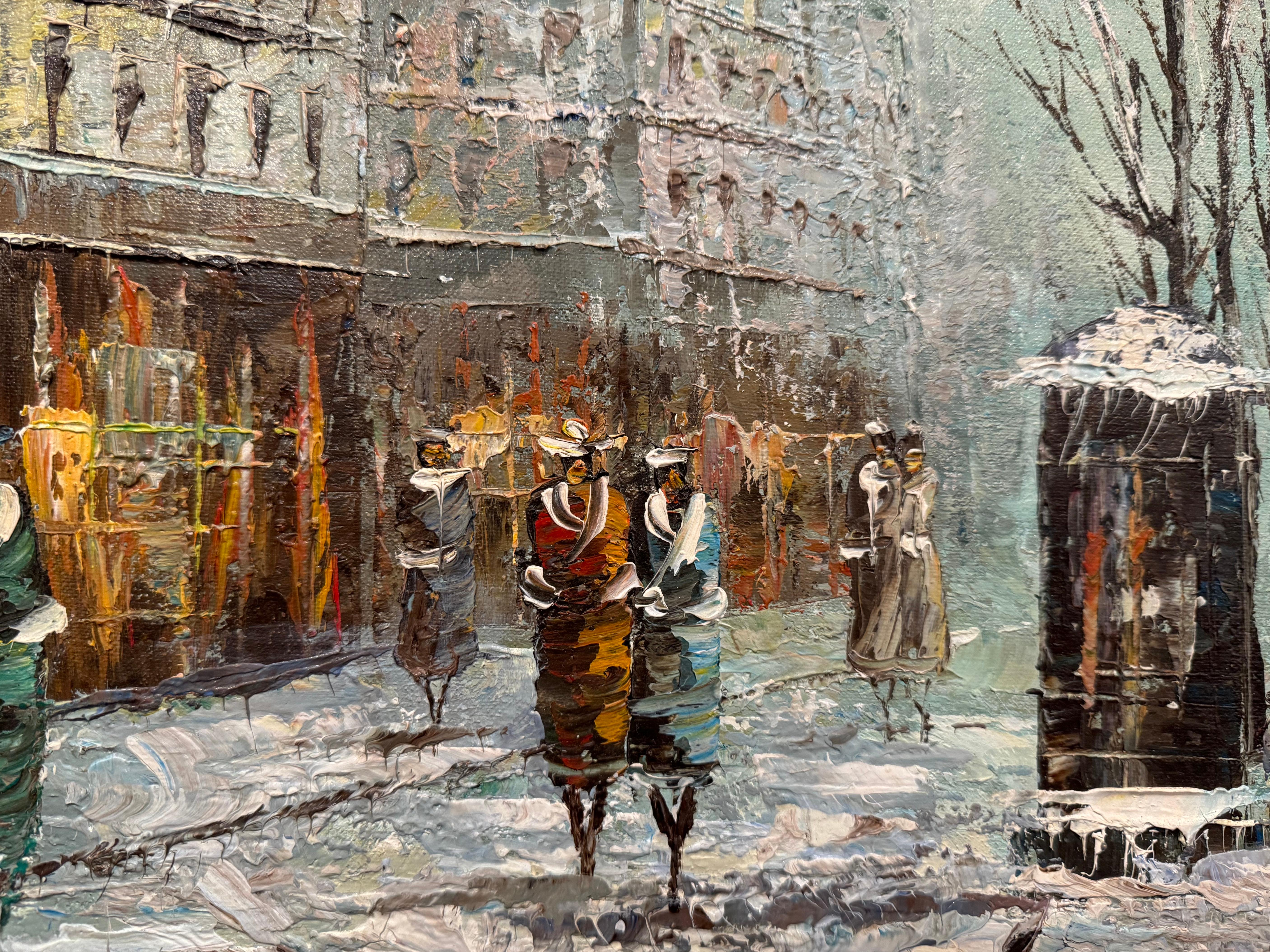 Mid-Century French Signed Parisian Street Scene Oil on Canvas Painting  For Sale 6