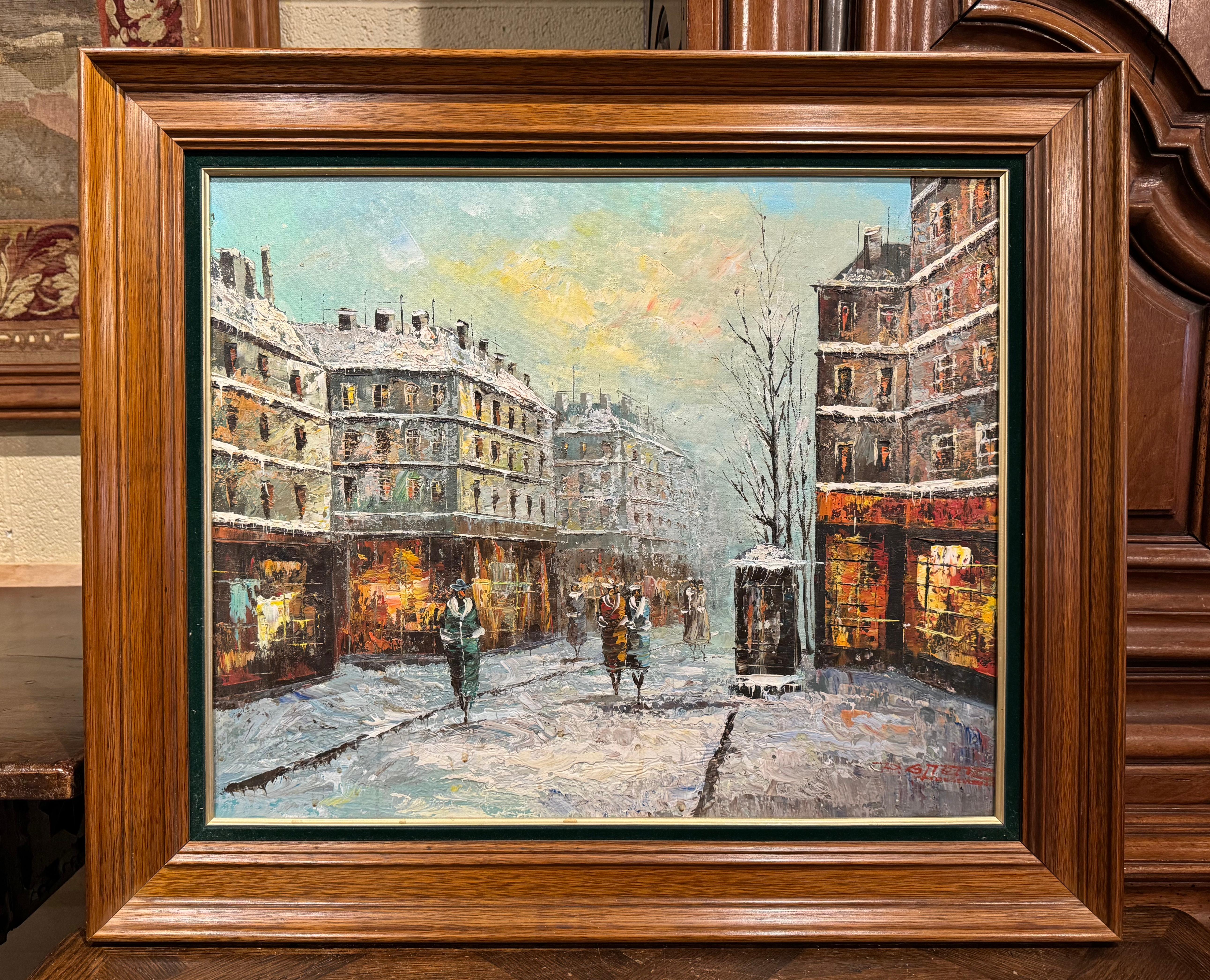20th Century Mid-Century French Signed Parisian Street Scene Oil on Canvas Painting  For Sale