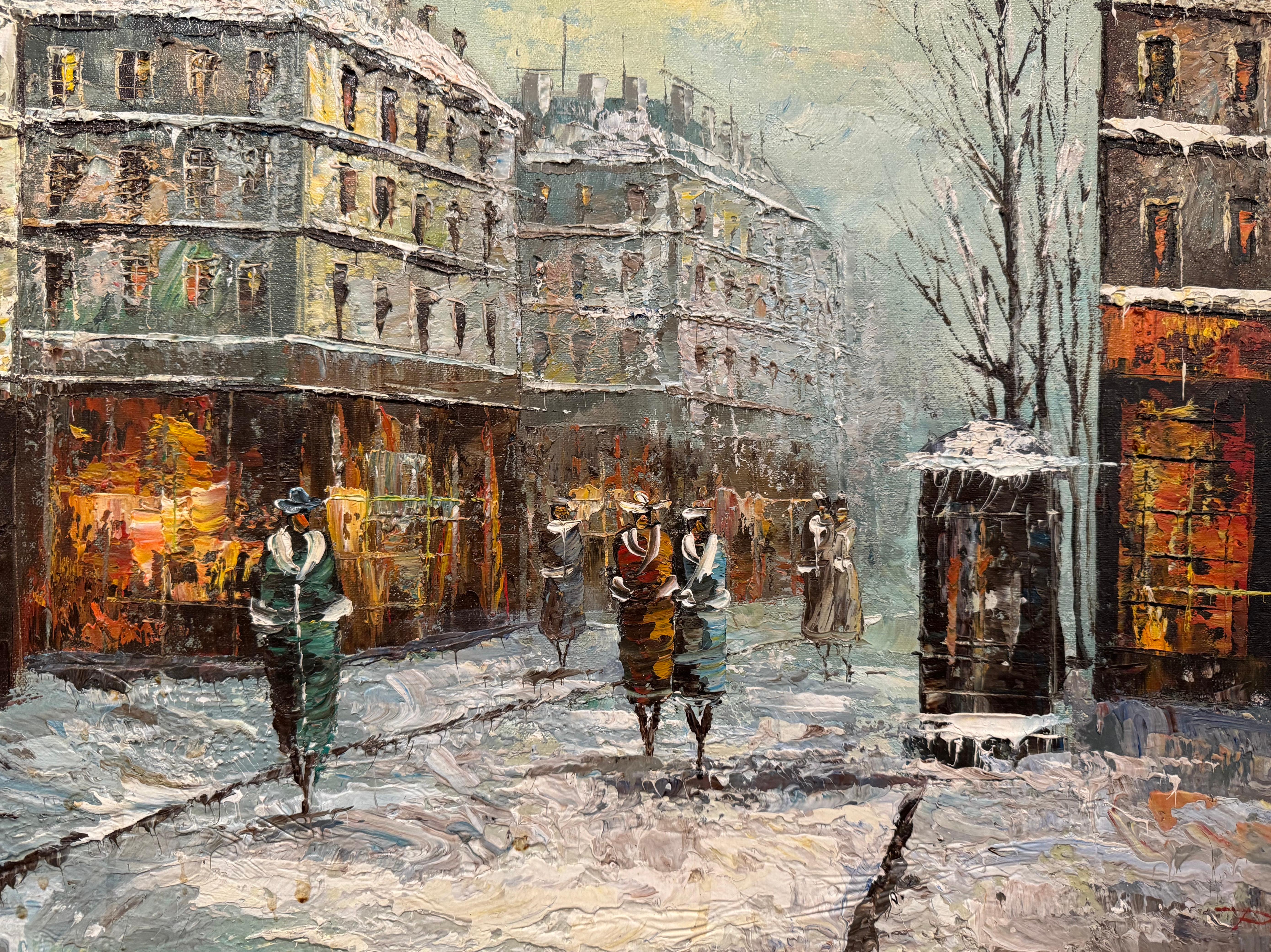 Mid-Century French Signed Parisian Street Scene Oil on Canvas Painting  For Sale 2
