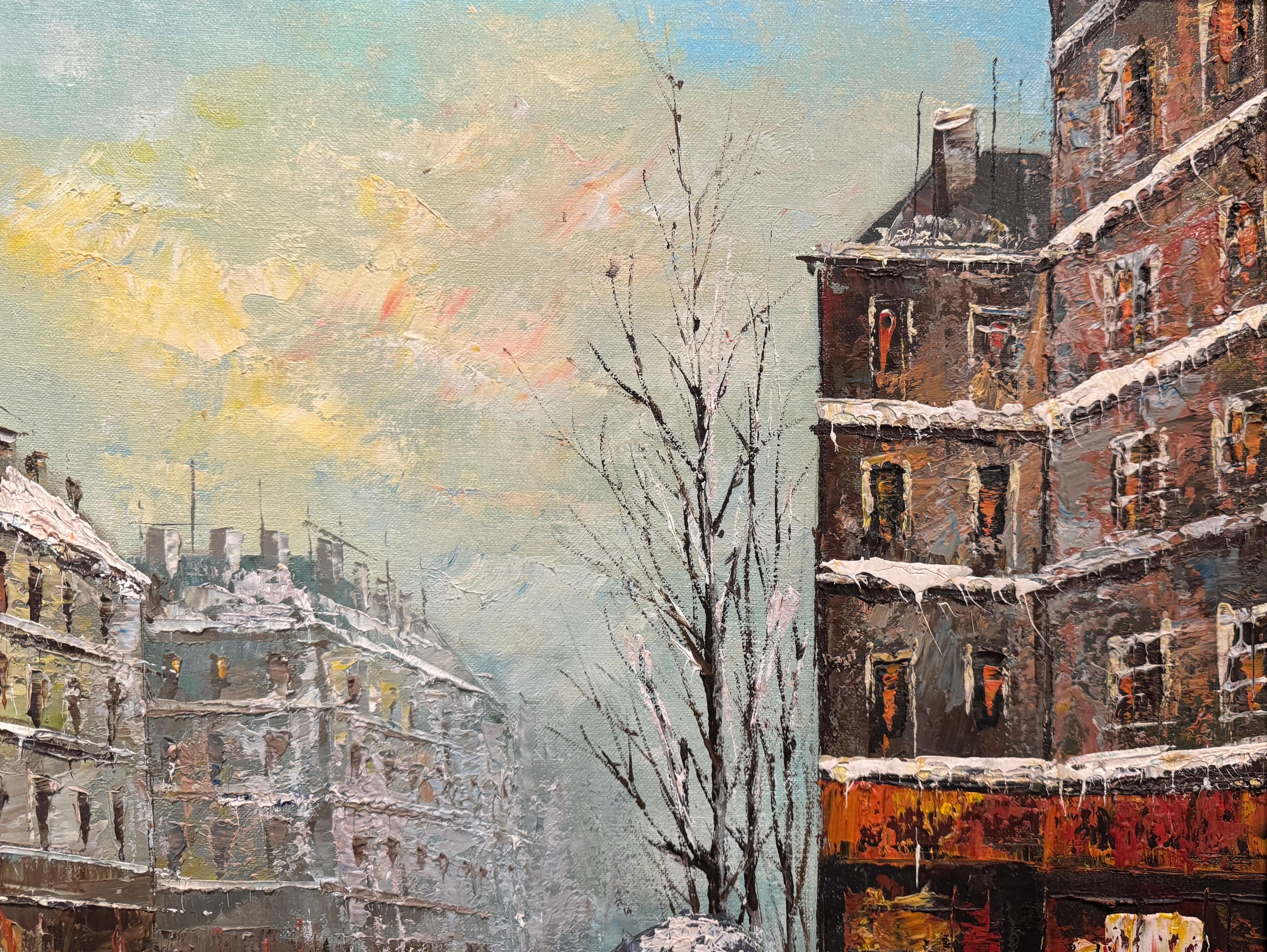 Mid-Century French Signed Parisian Street Scene Oil on Canvas Painting  For Sale 3