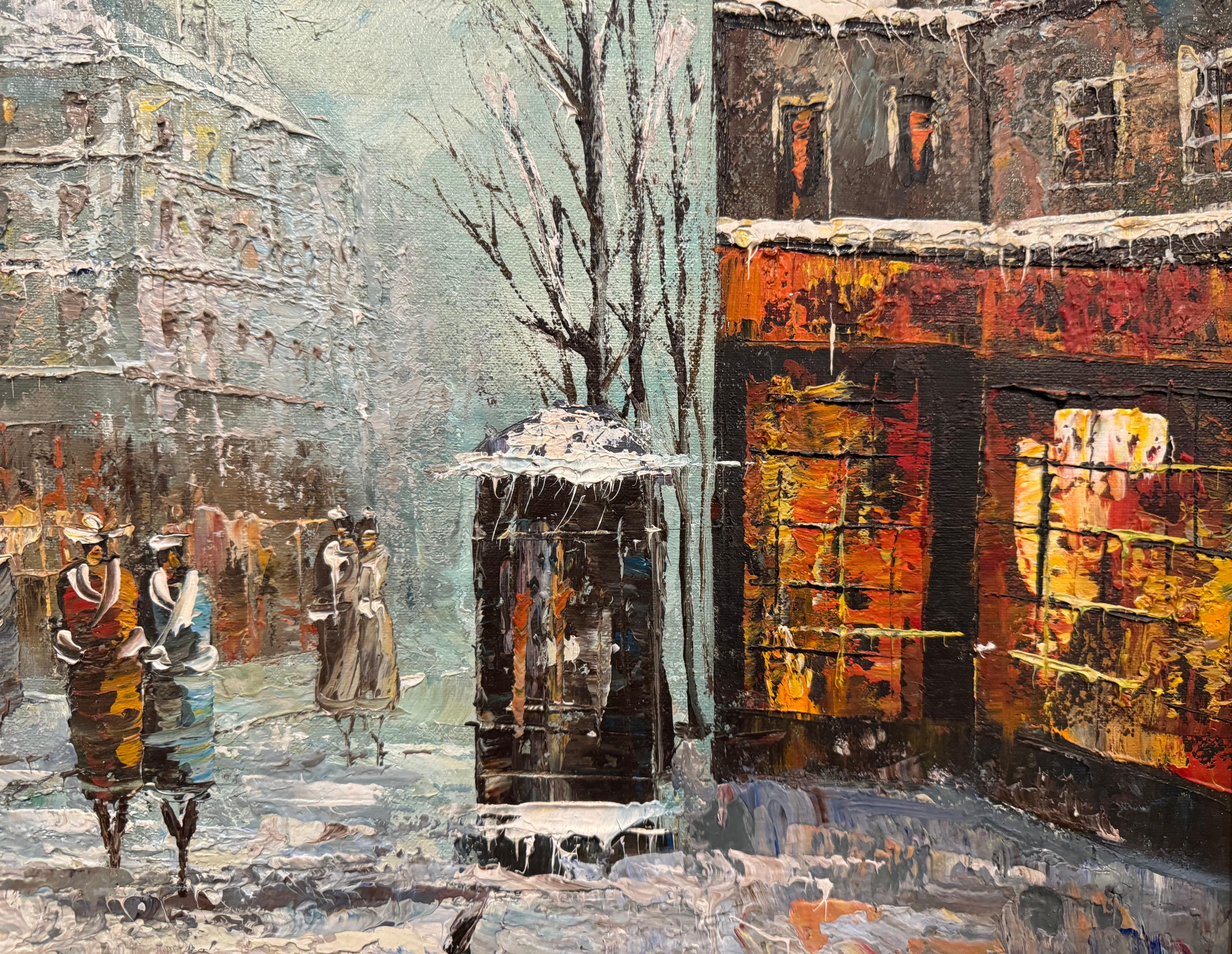 Mid-Century French Signed Parisian Street Scene Oil on Canvas Painting  For Sale 4