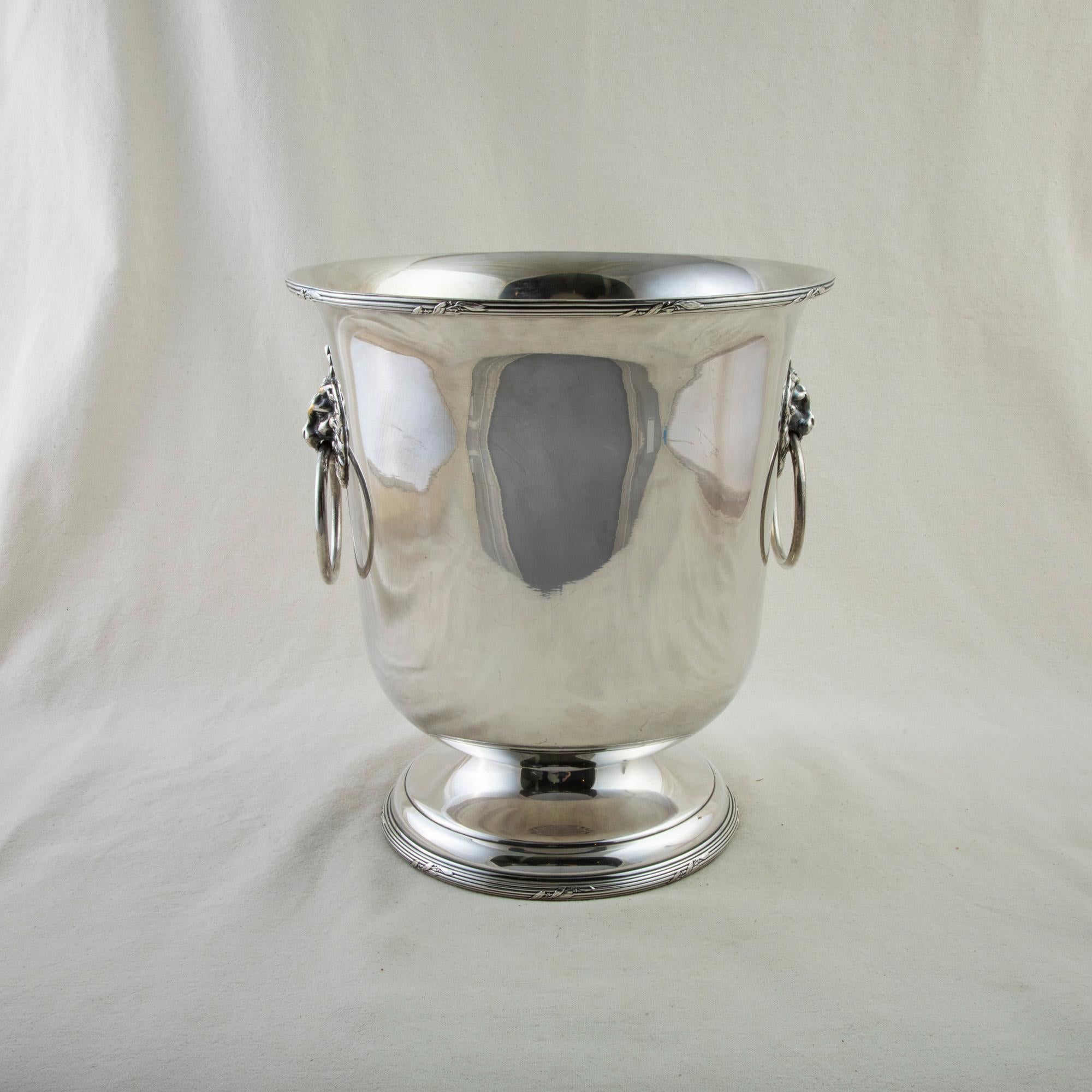 20th Century Mid-Century French Silver Plate Magnum Champagne Bucket with Lion Heads