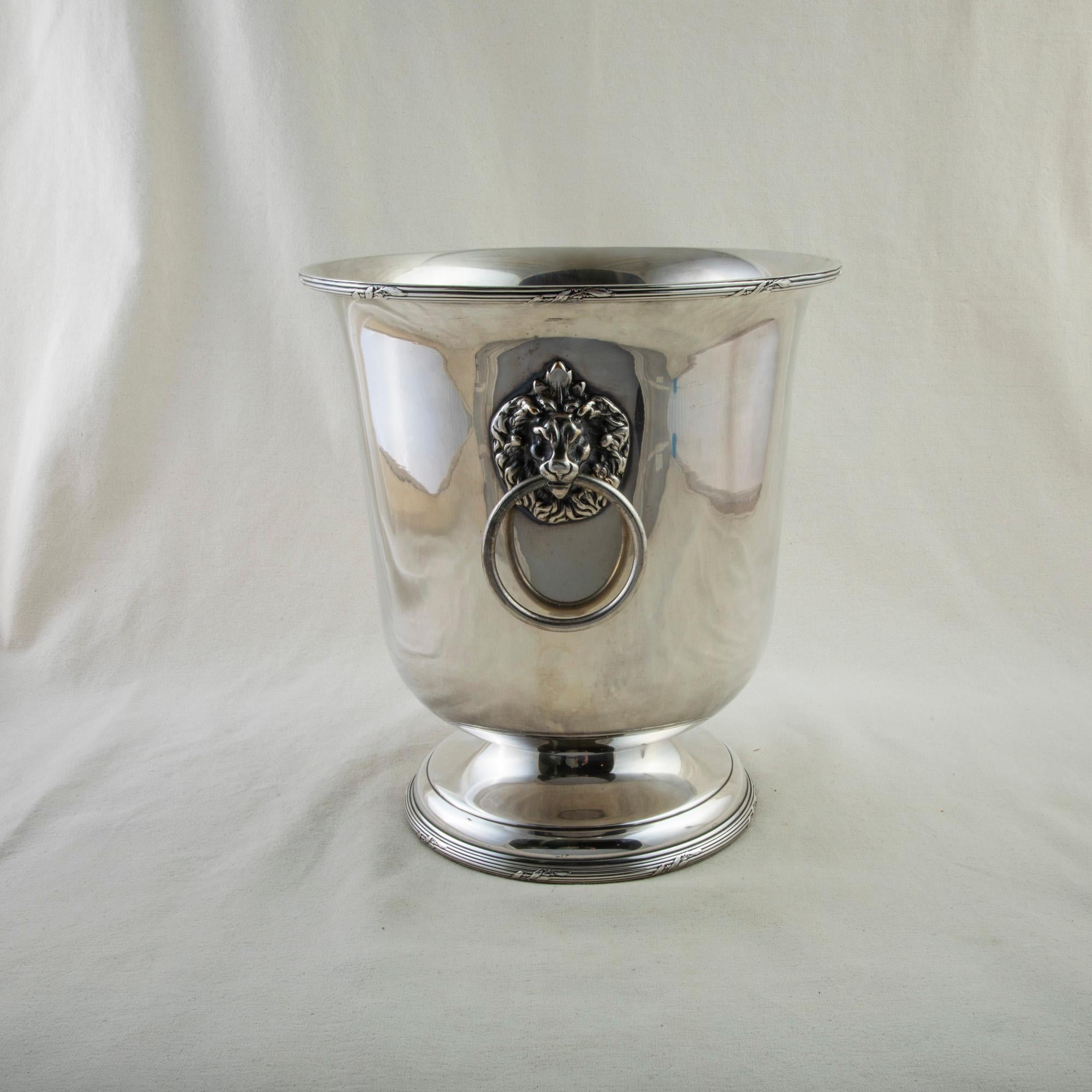 Mid-Century French Silver Plate Magnum Champagne Bucket with Lion Heads 1