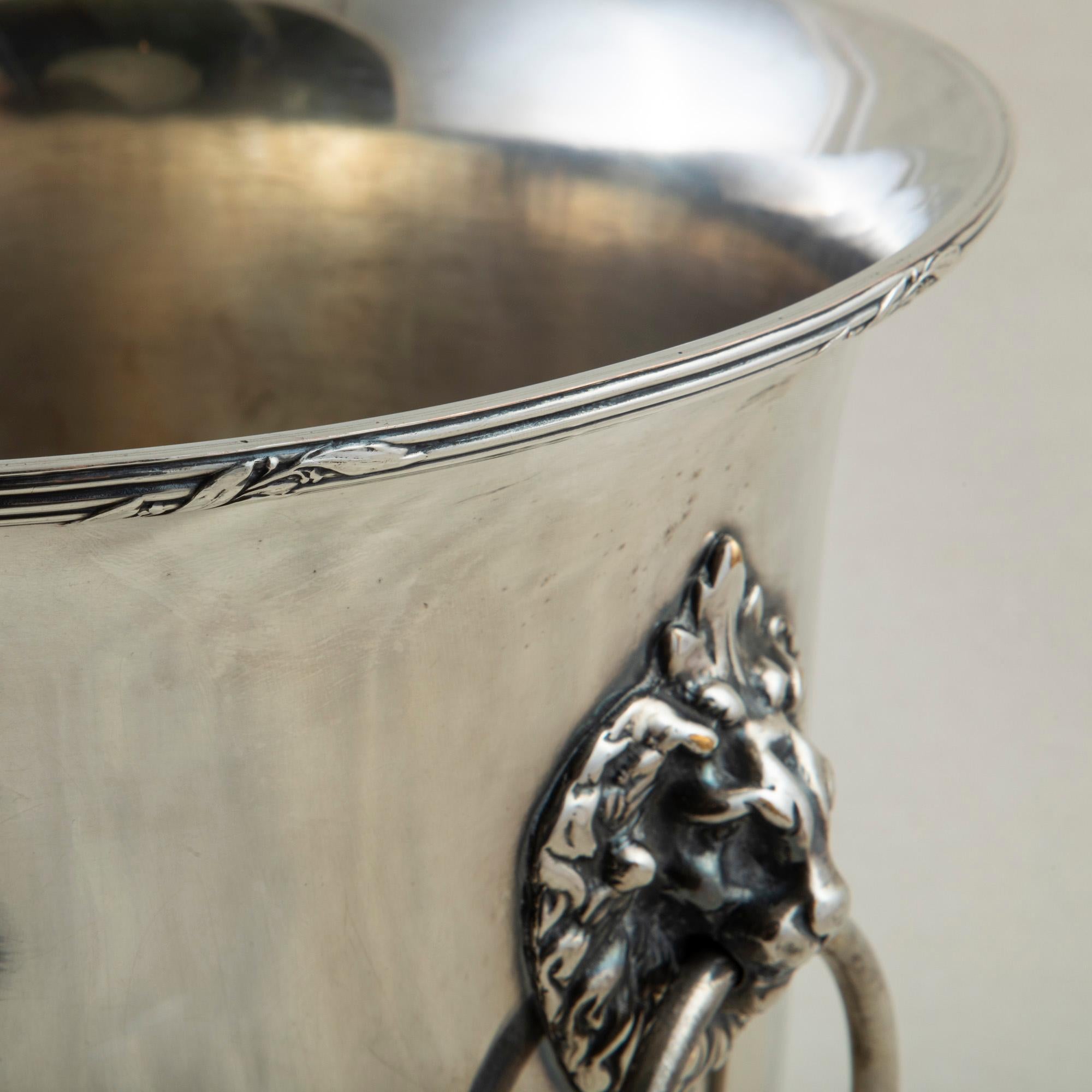 Mid-Century French Silver Plate Magnum Champagne Bucket with Lion Heads 3