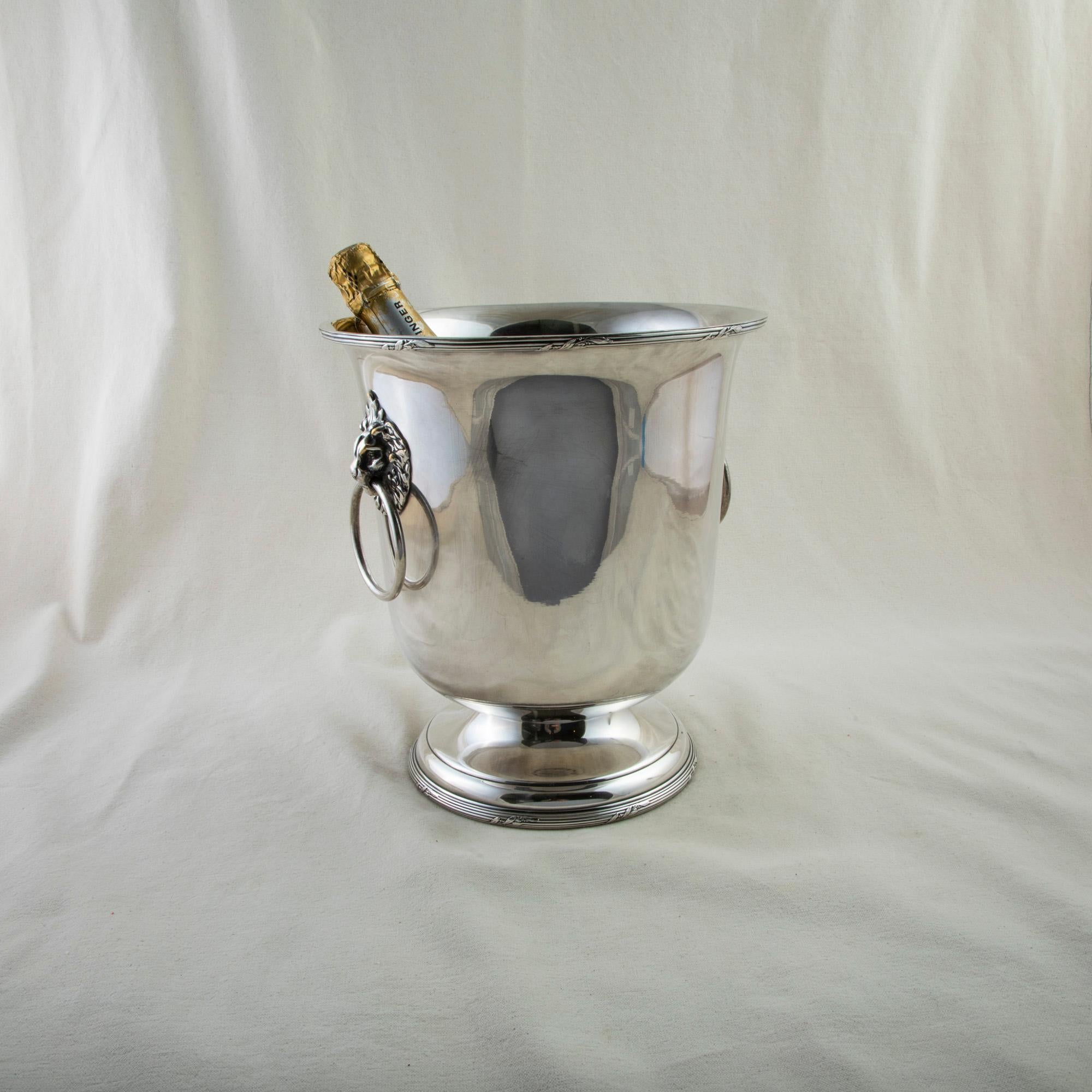 Mid-Century French Silver Plate Magnum Champagne Bucket with Lion Heads 5