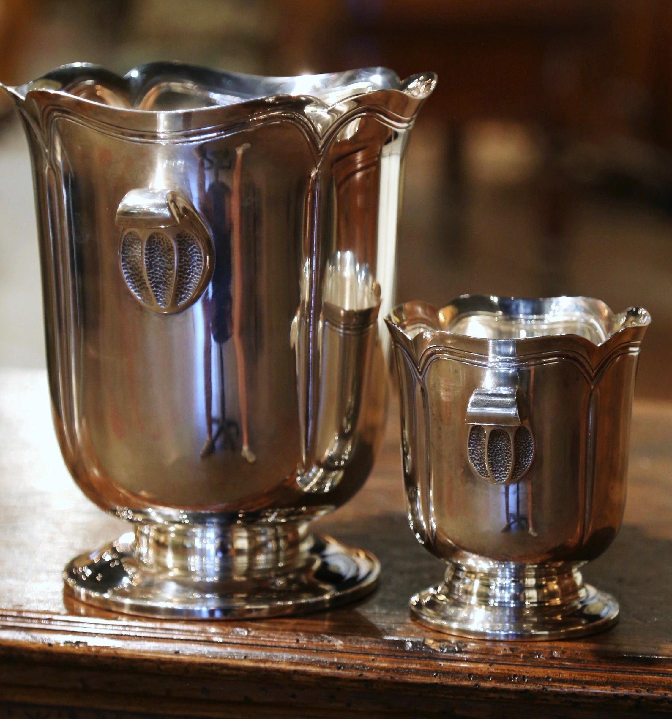 Mid-Century French Silver Plated Champagne Cooler with Matching Ice Bucket In Excellent Condition In Dallas, TX