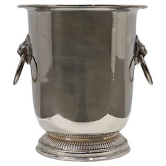 Mid century French silver plated ice bucket with lion heads, France