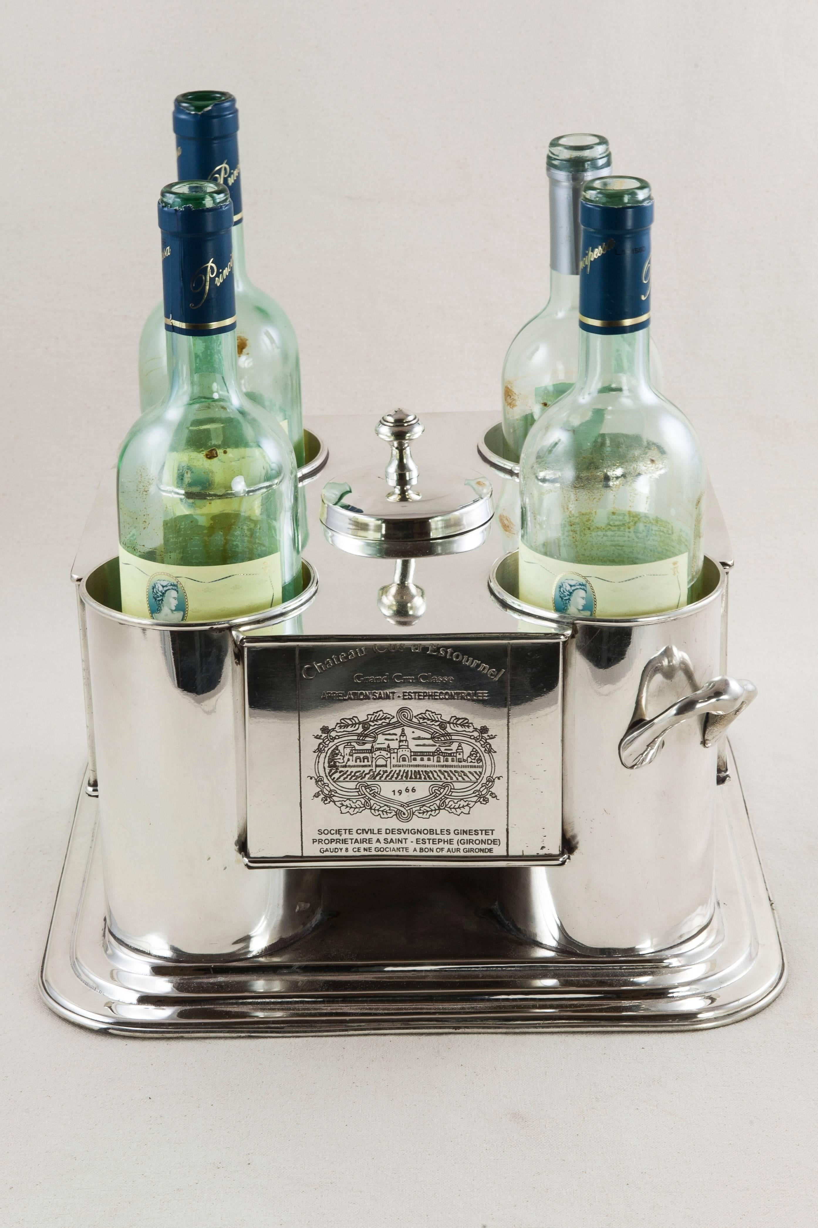 Midcentury French Silver Wine Chiller with Engraved Wine Labels, 1966 3