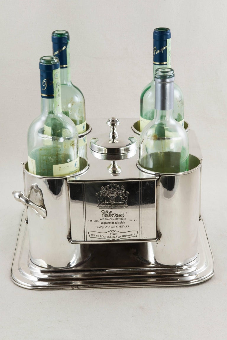 Midcentury French Silver Wine Chiller with Engraved Wine Labels, 1966 at 1stDibs