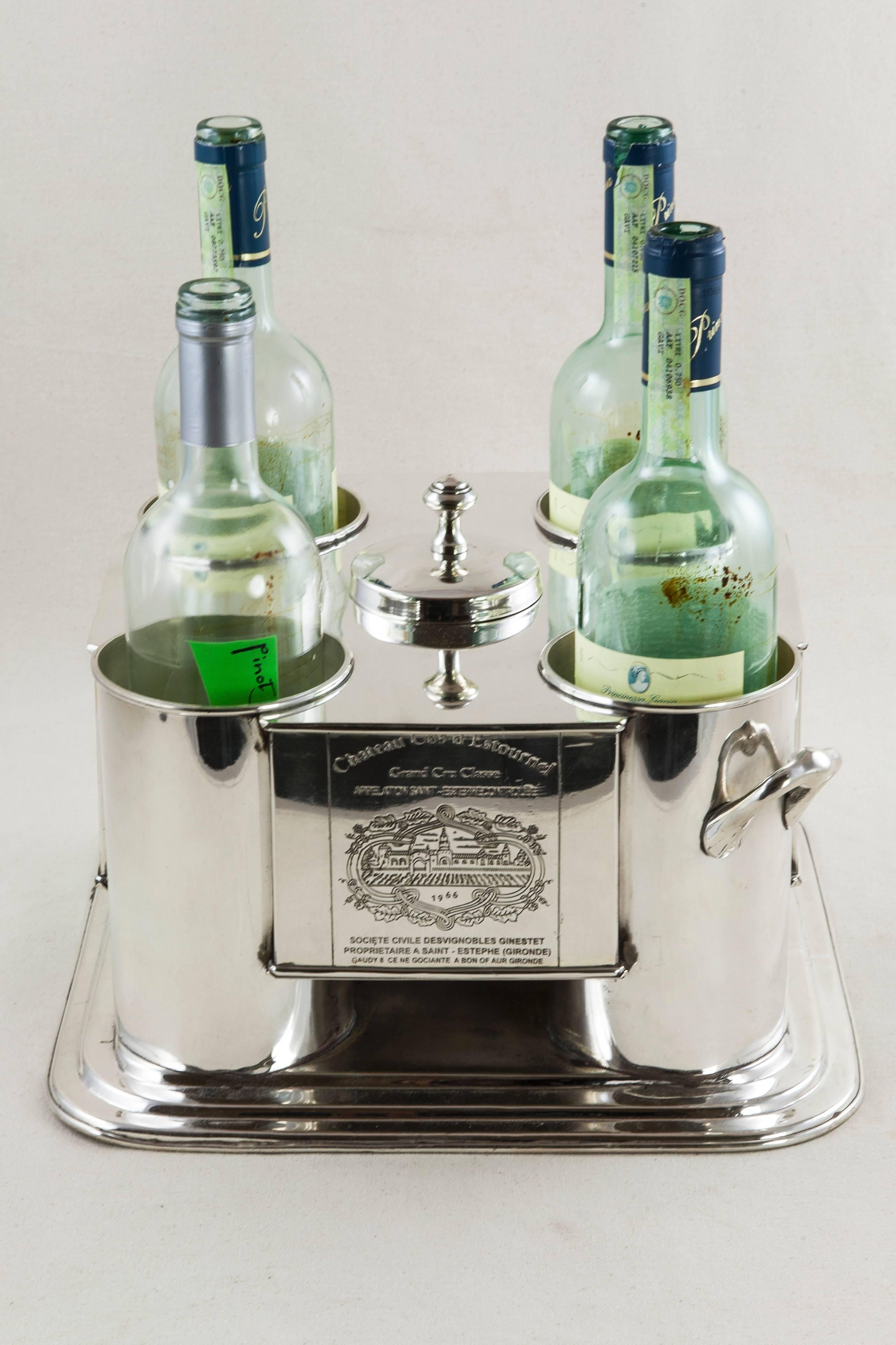Mid-20th Century Midcentury French Silver Wine Chiller with Engraved Wine Labels, 1966
