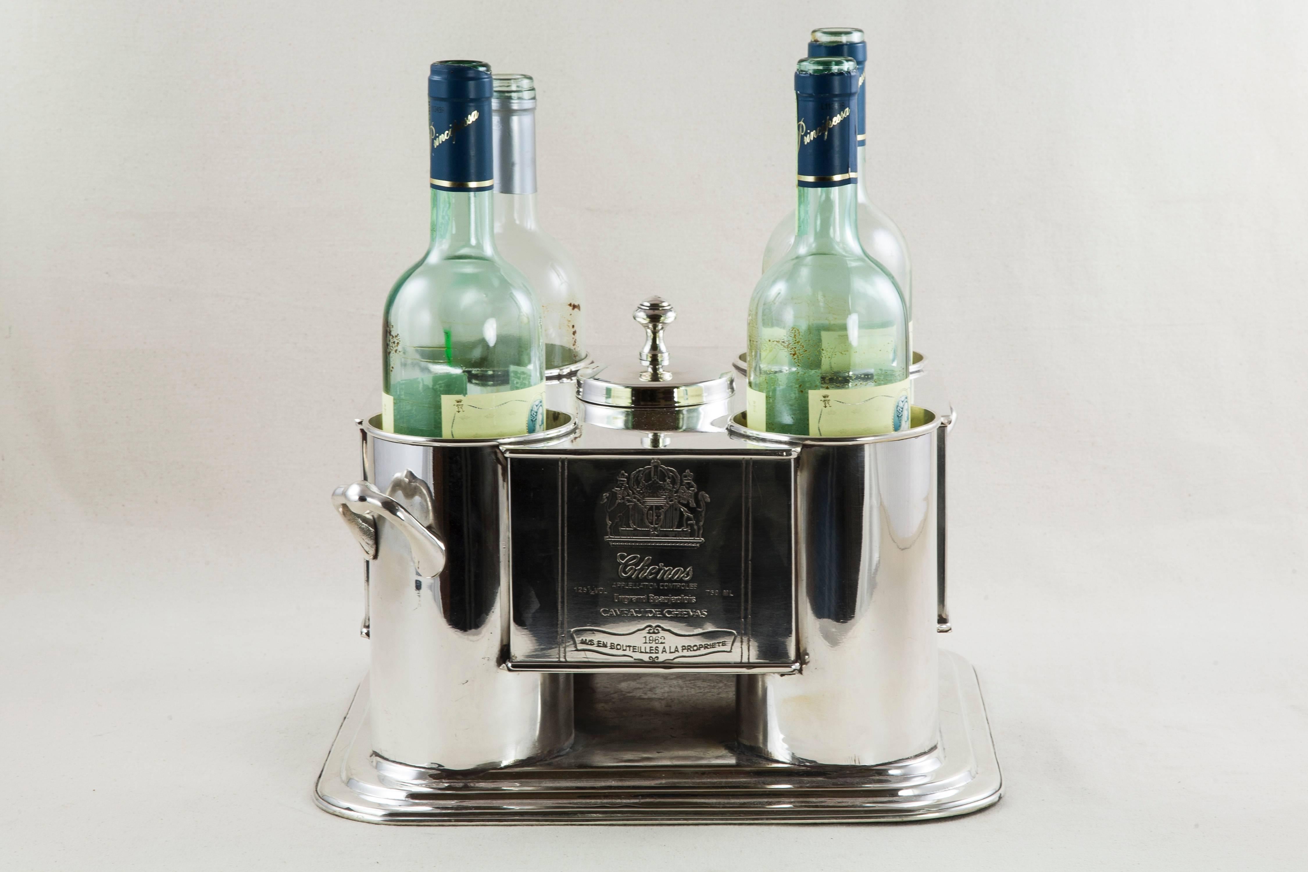 Midcentury French Silver Wine Chiller with Engraved Wine Labels, 1966 2
