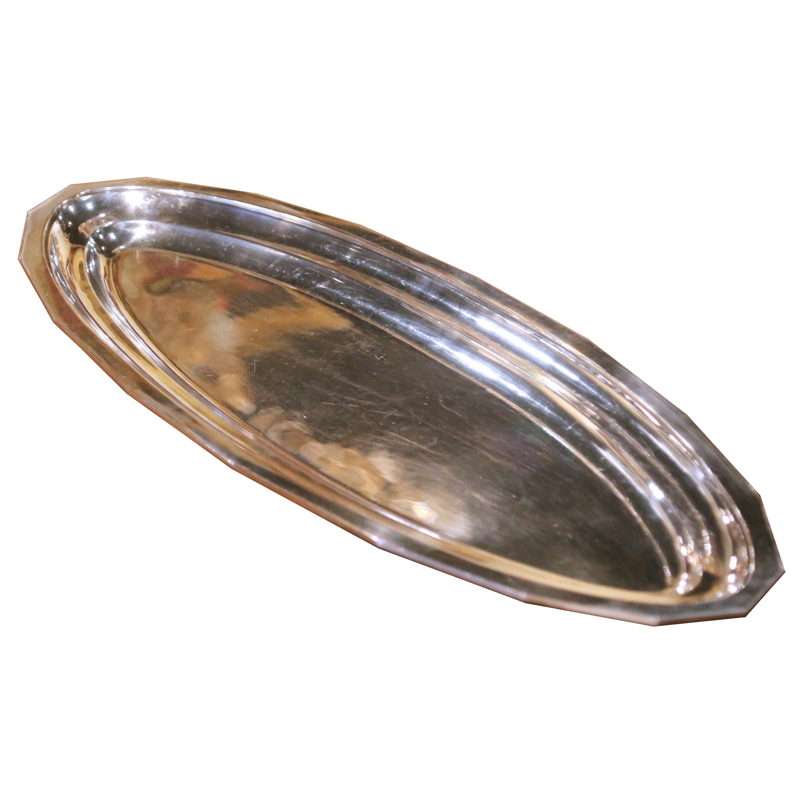 Mid-Century French Silvered Bronze Serving Platter for Fish, Fruit or Crudités
