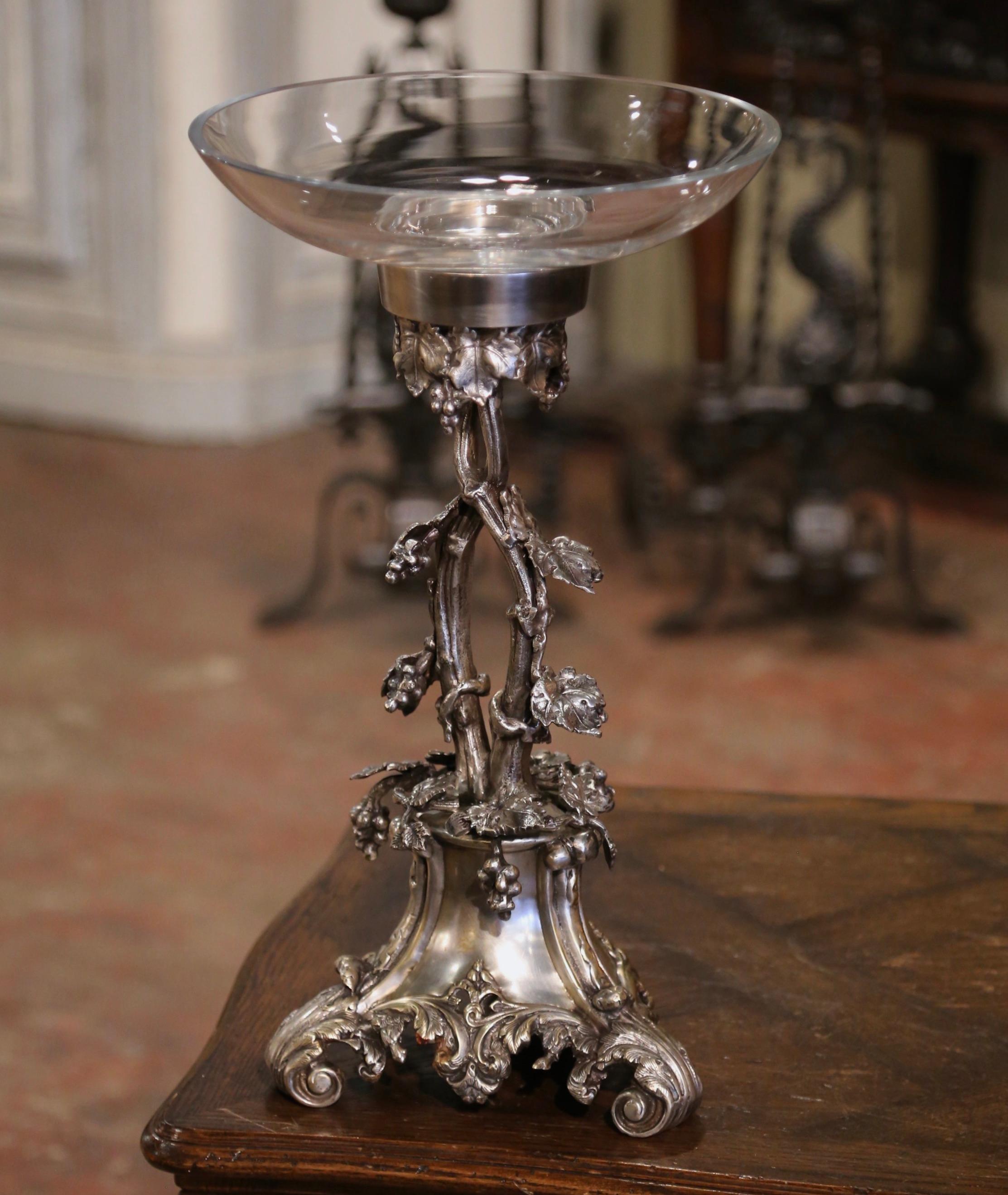 Decorate a console or dining table with this elegant antique centerpiece. Crafted in France circa 1950 and made of bronze with silver, the 