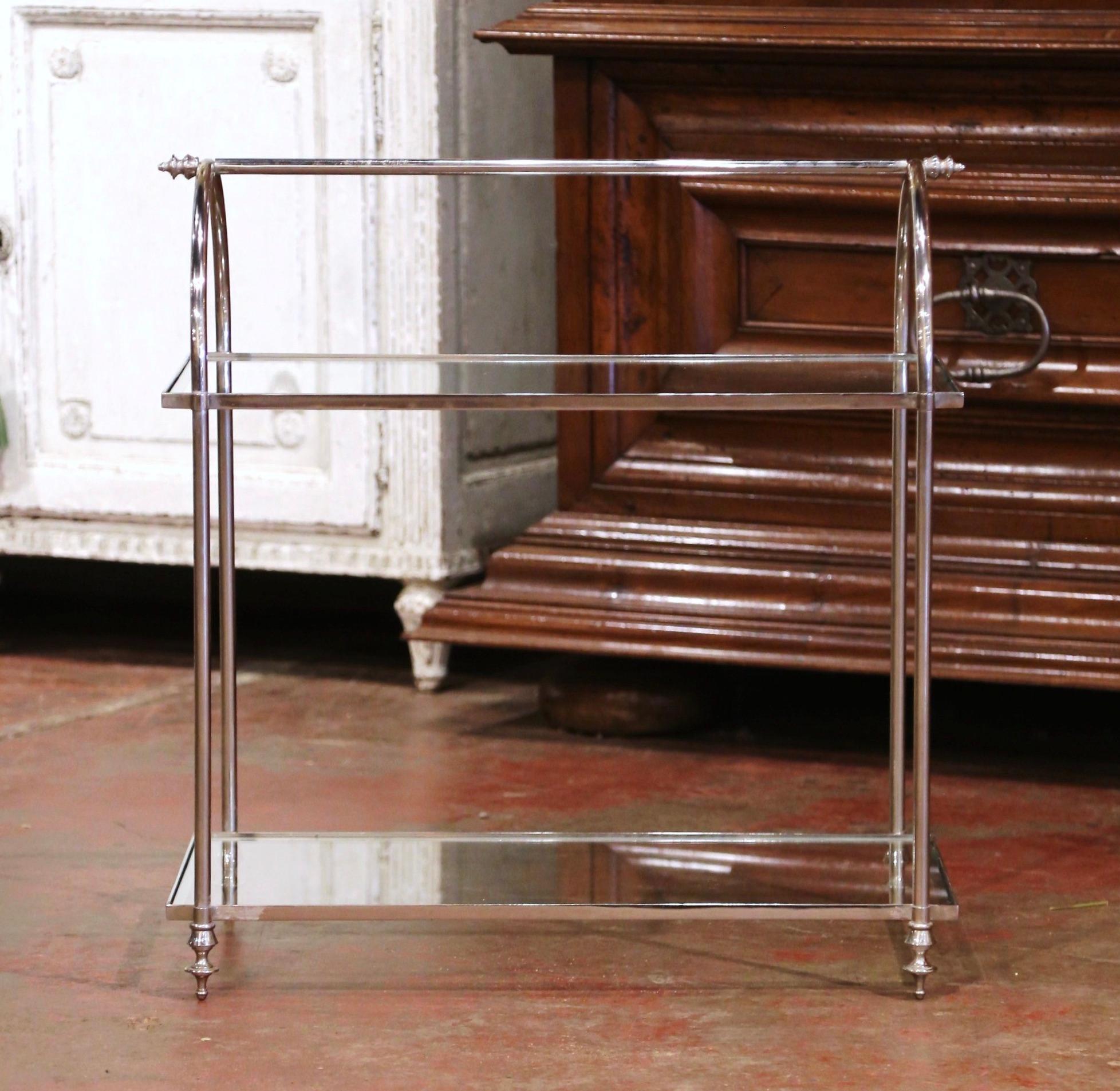 Hand-Crafted Mid Century French Silvered Metal and Glass Two-Tier Dessert Server