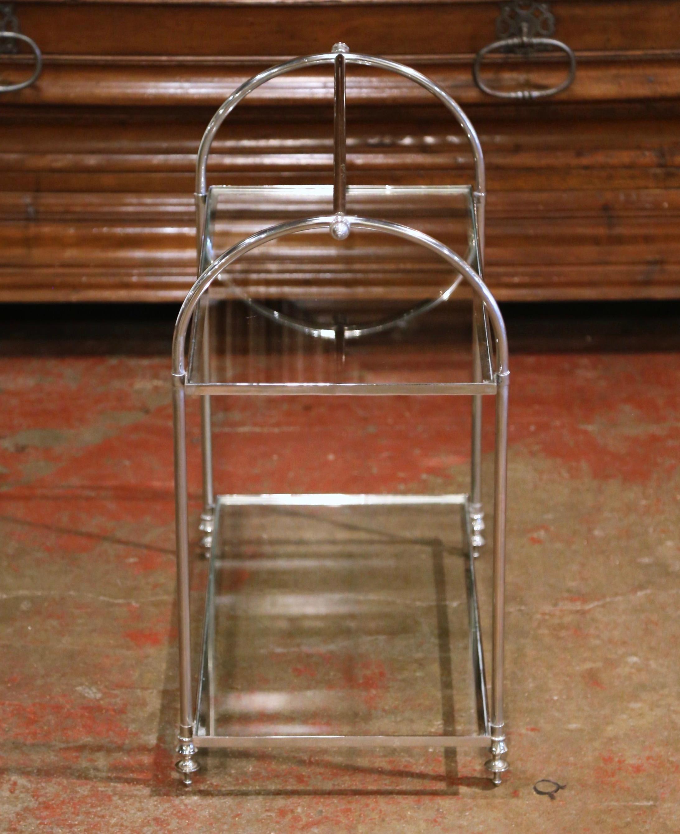 Mid Century French Silvered Metal and Glass Two-Tier Dessert Server In Excellent Condition In Dallas, TX
