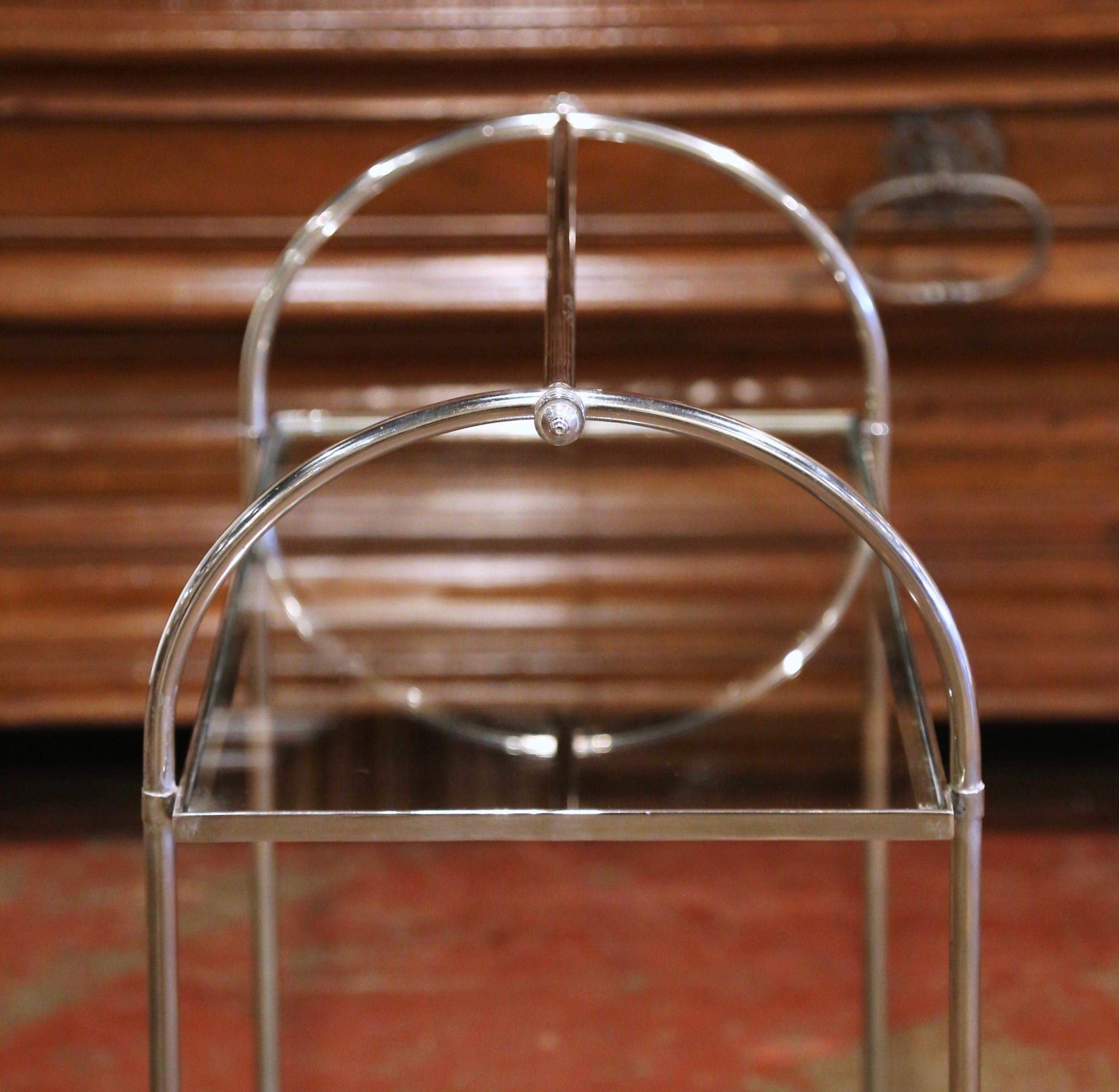 20th Century Mid Century French Silvered Metal and Glass Two-Tier Dessert Server