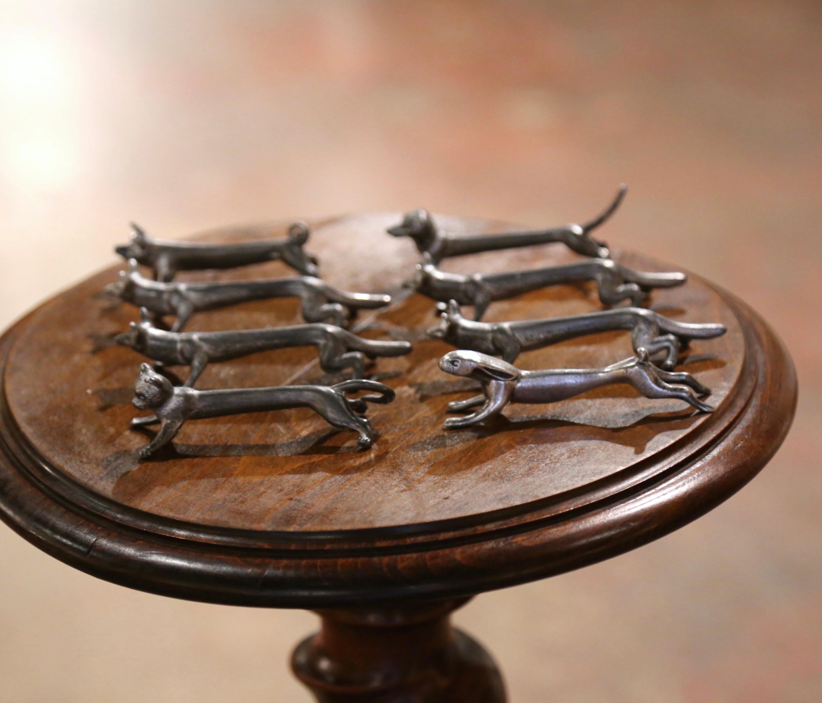 19th Century Mid-Century French Silvered Metal Animal Knife Rests - Set of 8 For Sale
