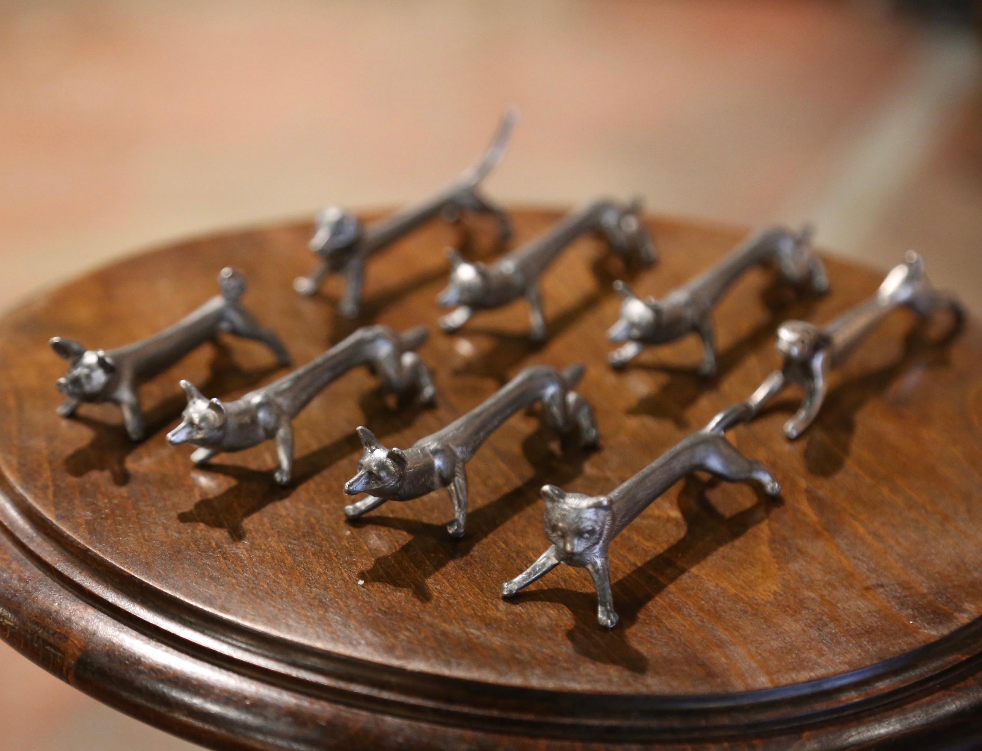 Mid-Century French Silvered Metal Animal Knife Rests - Set of 8 For Sale 1