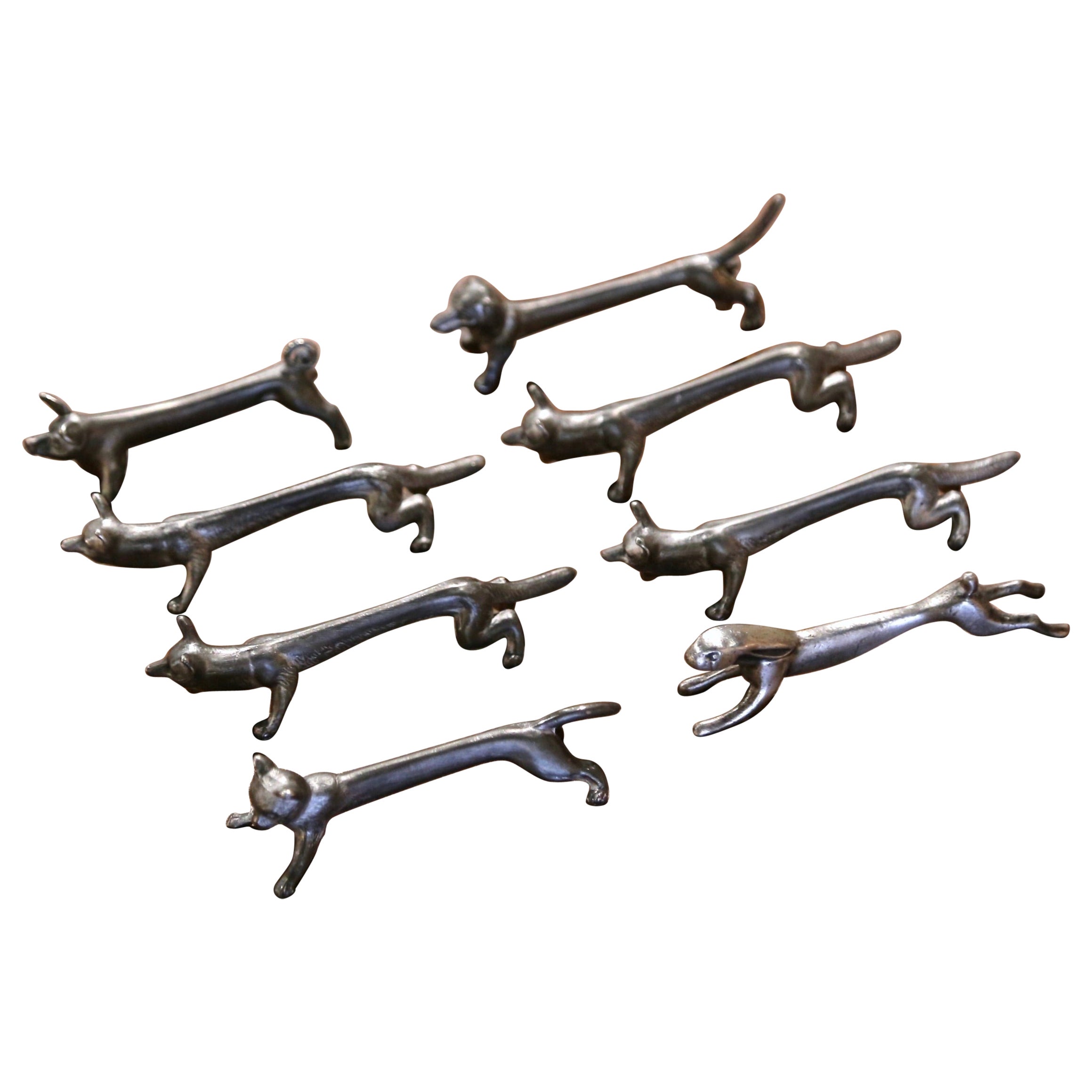 Französische versilberte Metall-Tiermesser-Sets aus der Mitte des Jahrhunderts – 8er-Set