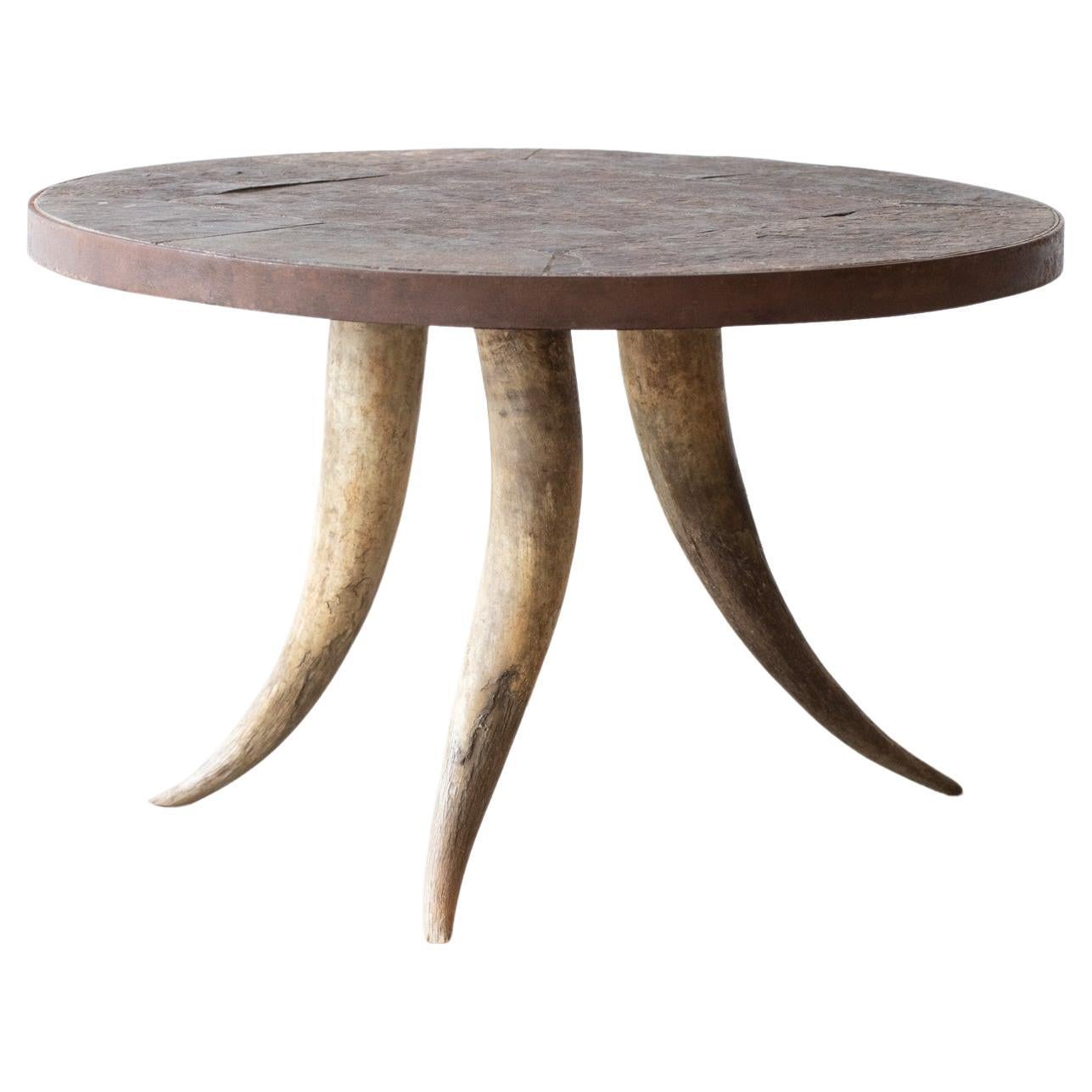 Mid Century French Slate & Cow Horn Table For Sale