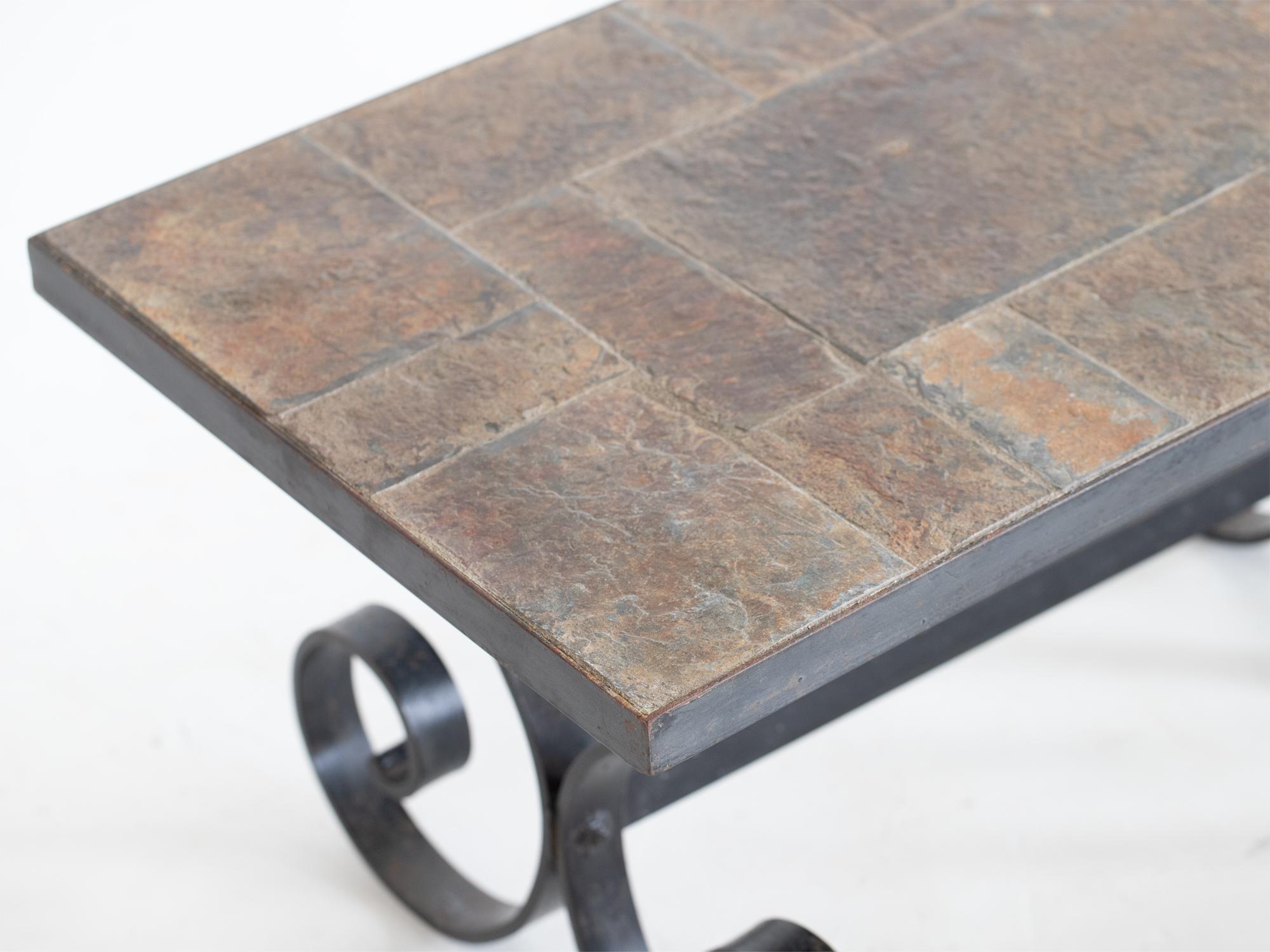 Mid-Century Modern Mid Century French Slate & Iron Coffee Table For Sale