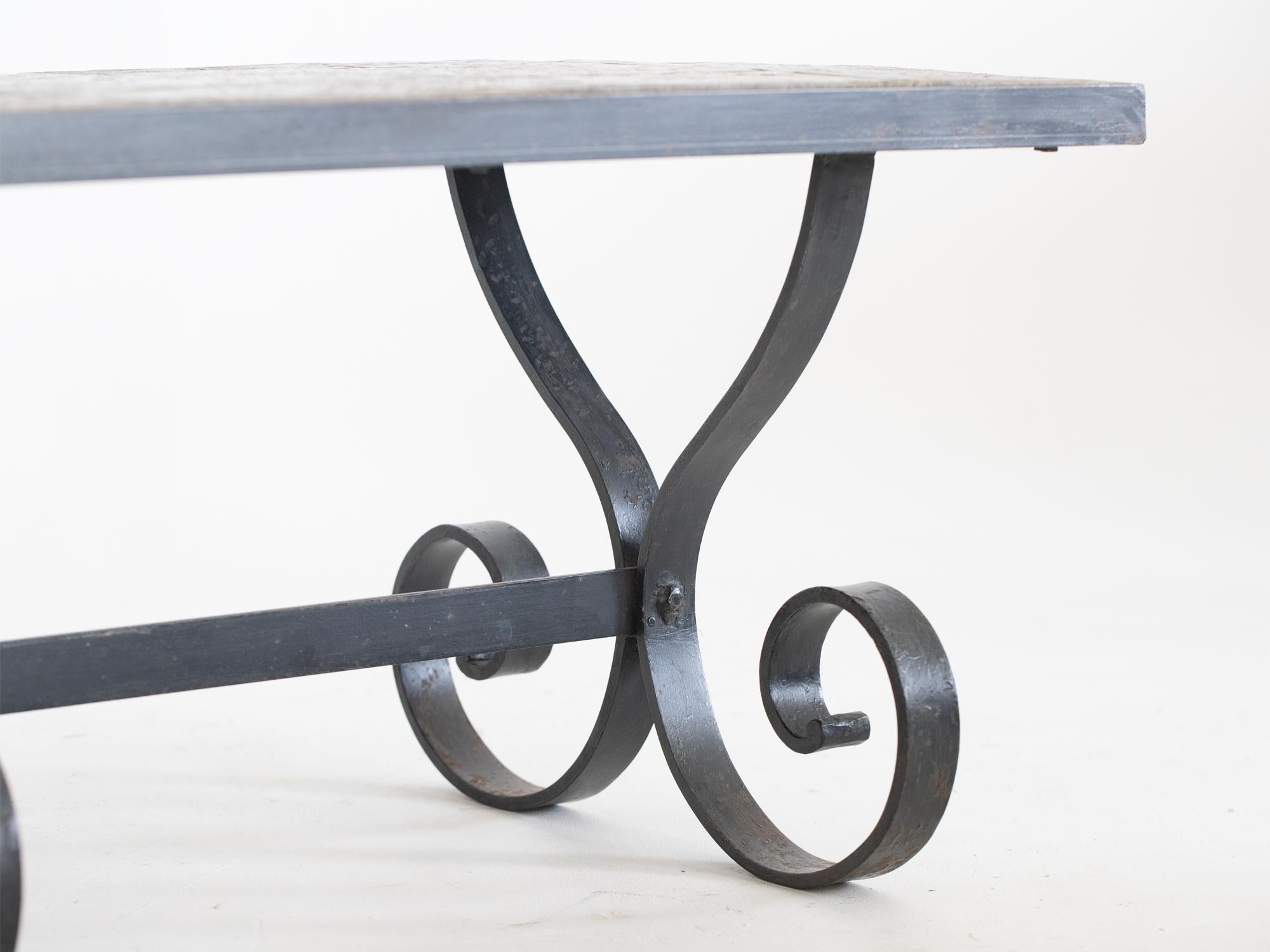 Mid Century French Slate & Iron Coffee Table For Sale 2