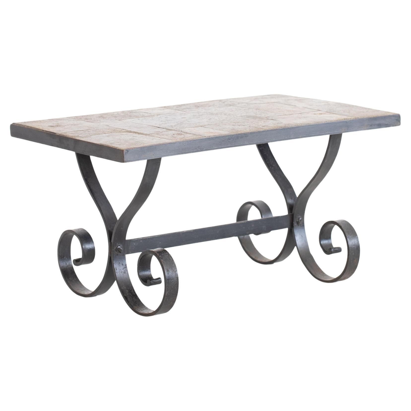 Mid Century French Slate & Iron Coffee Table For Sale
