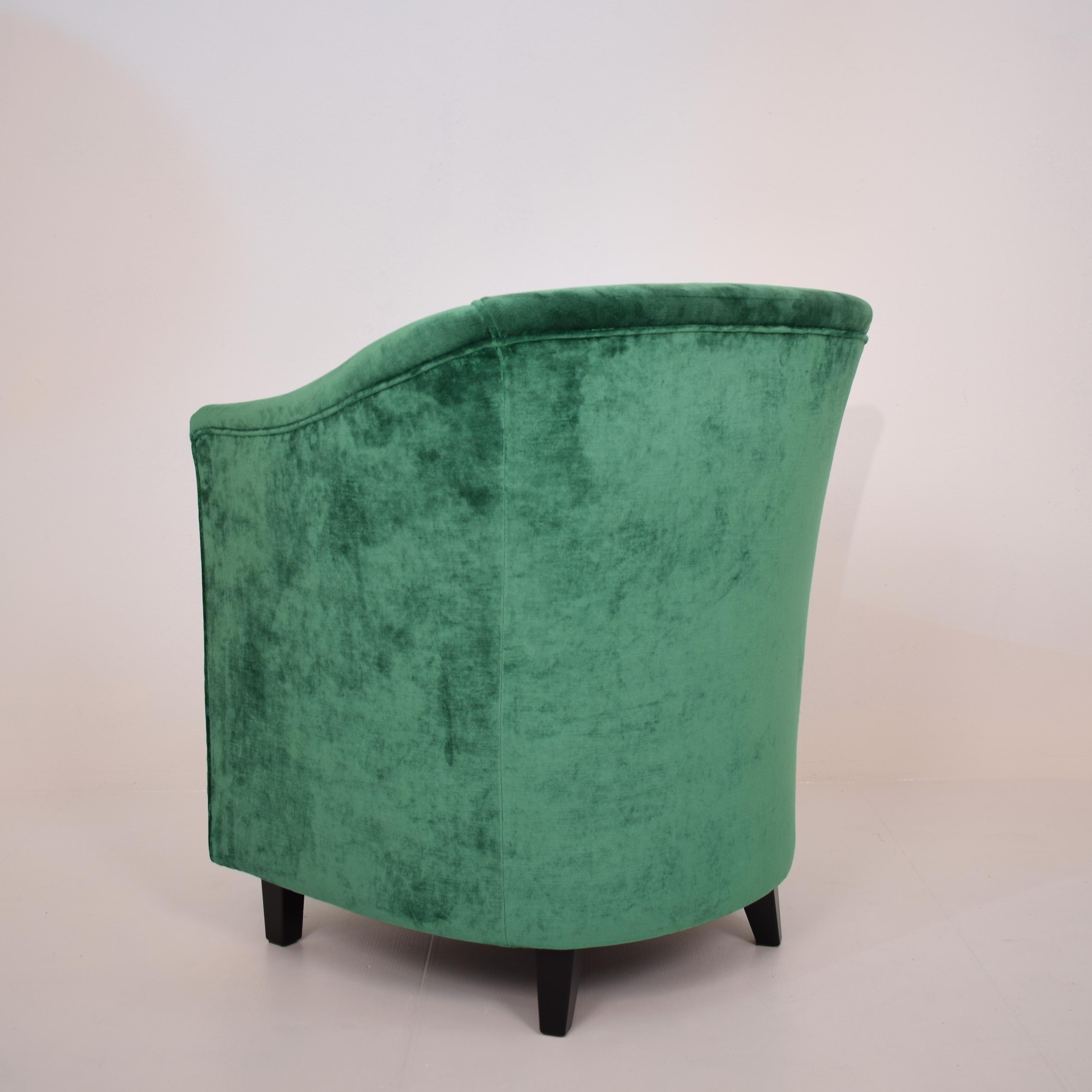 Midcentury French Small Club Chair / Armchair in Green Velvet, circa 1980 1
