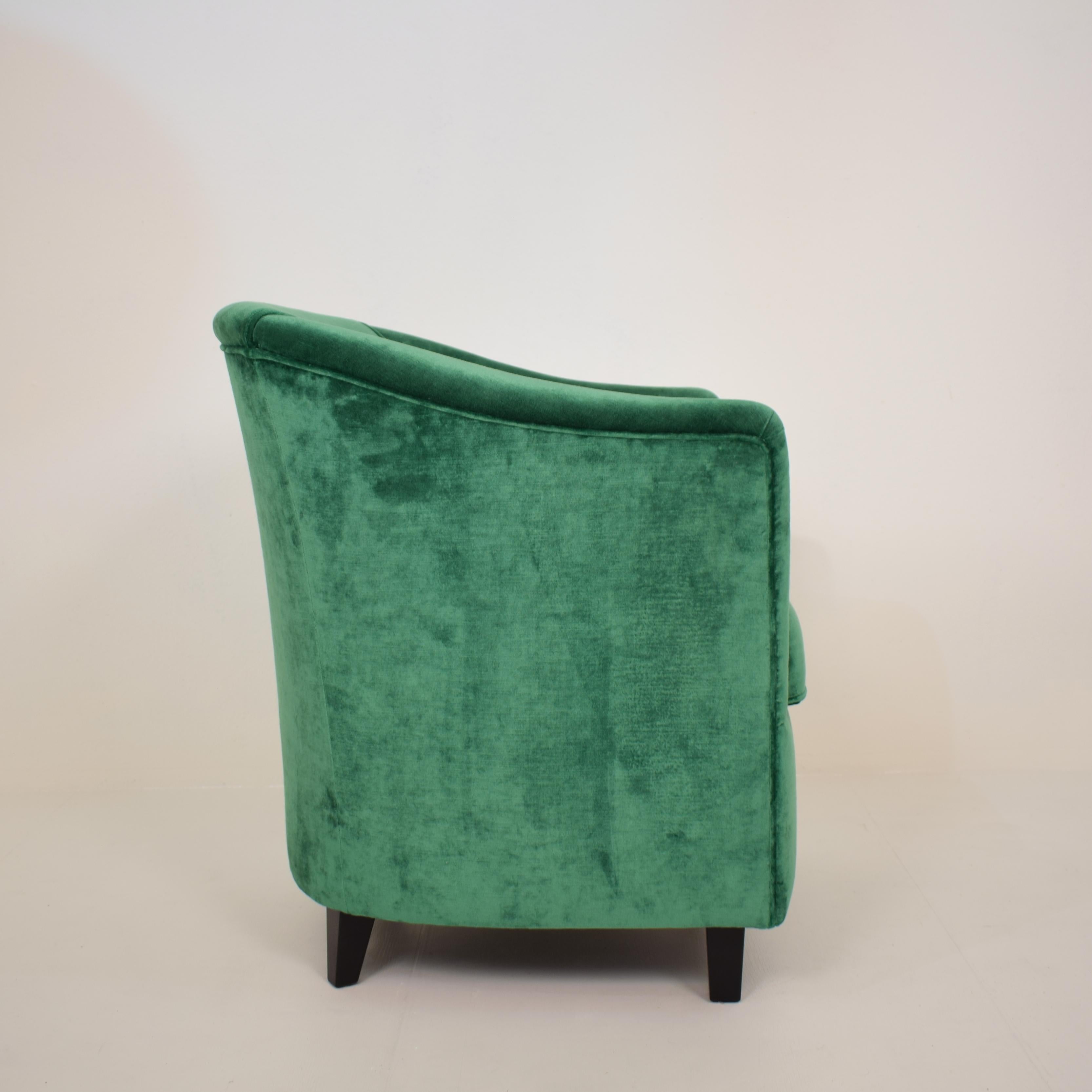 Midcentury French Small Club Chair / Armchair in Green Velvet, circa 1980 4