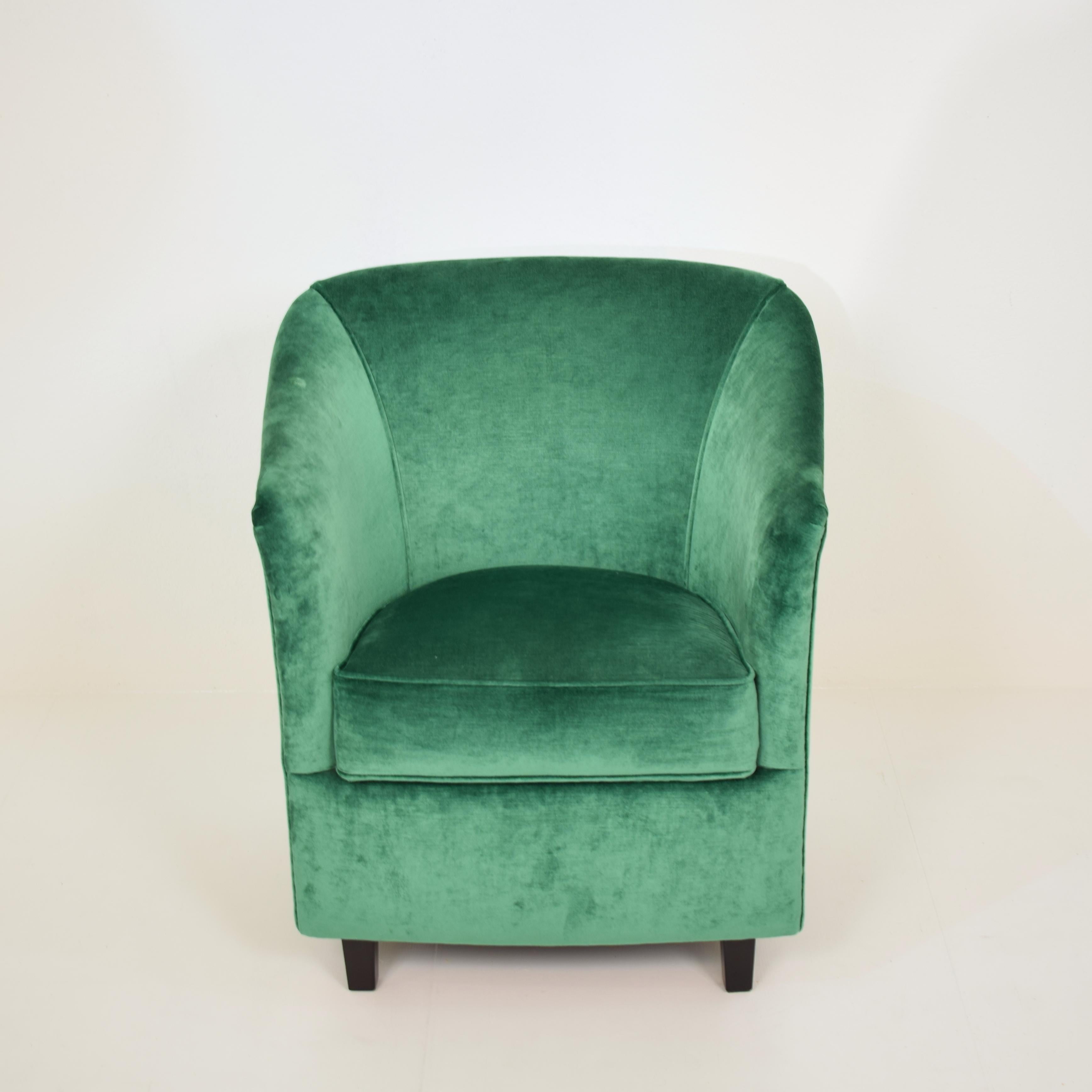 Midcentury French Small Club Chair / Armchair in Green Velvet, circa 1980 5