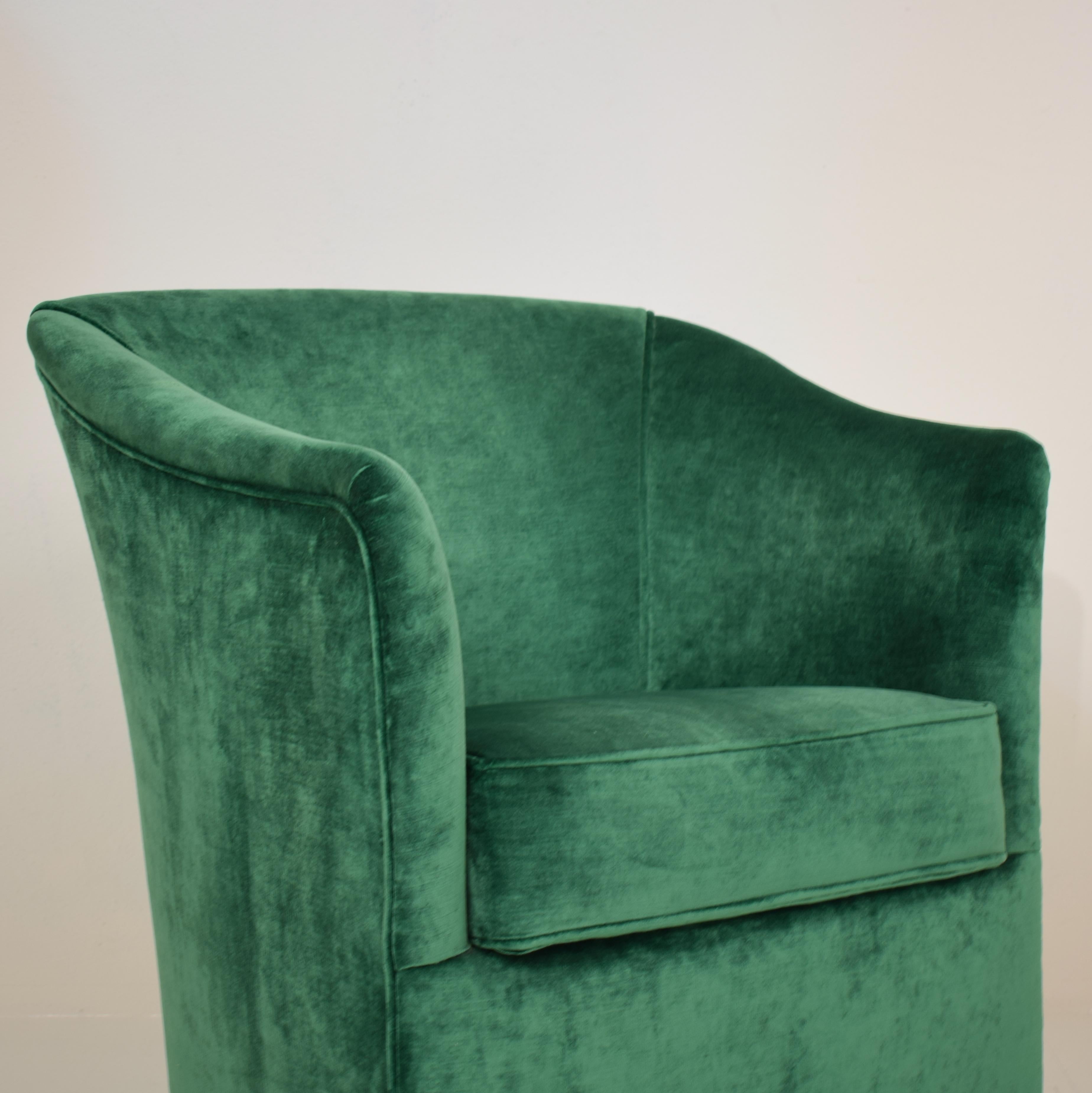 Midcentury French Small Club Chair / Armchair in Green Velvet, circa 1980 6