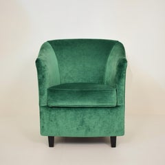 Midcentury French Small Club Chair / Armchair in Green Velvet, circa 1980