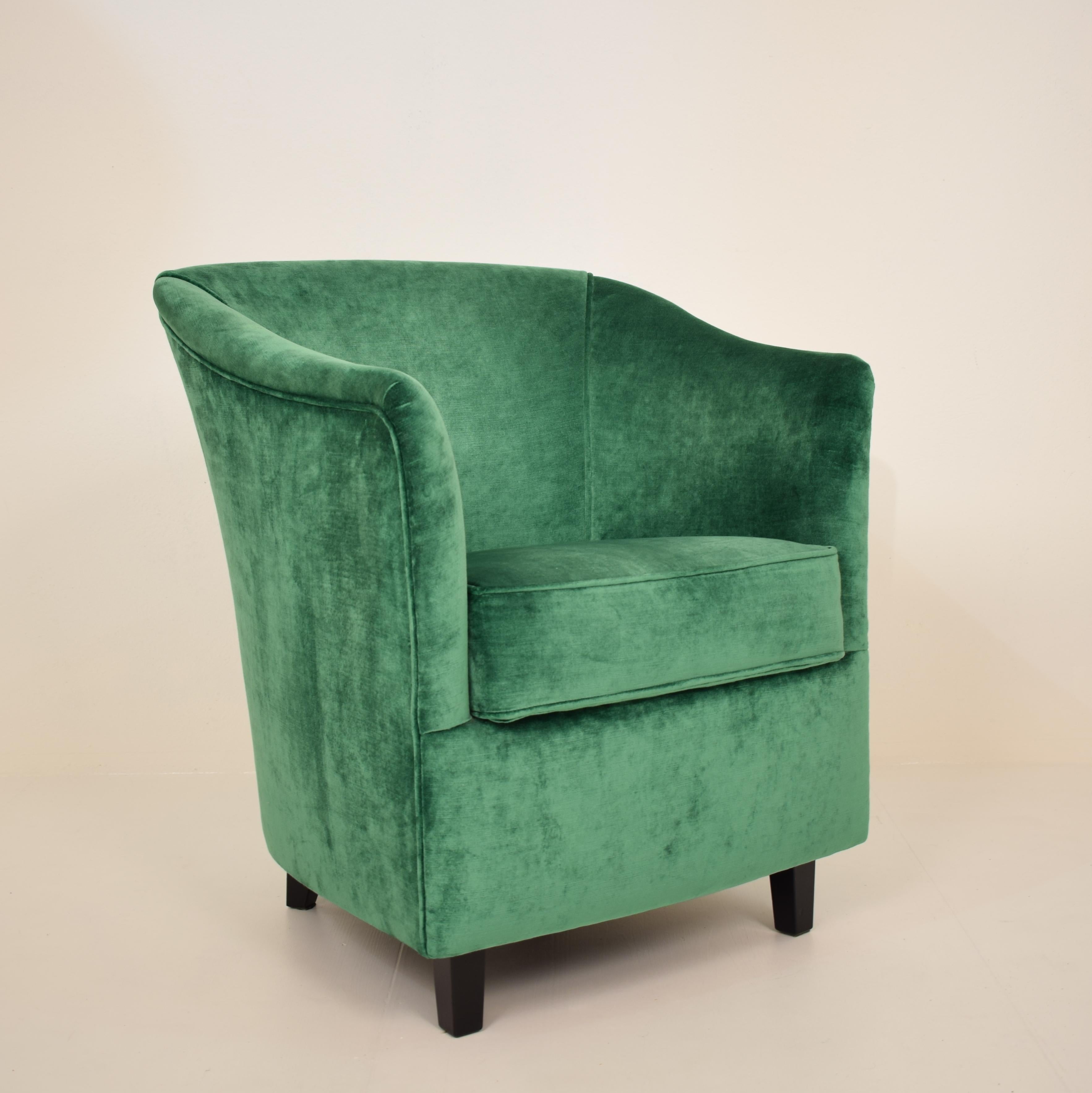 Late 20th Century Midcentury French Small Club Chair / Armchair in Green Velvet, circa 1980
