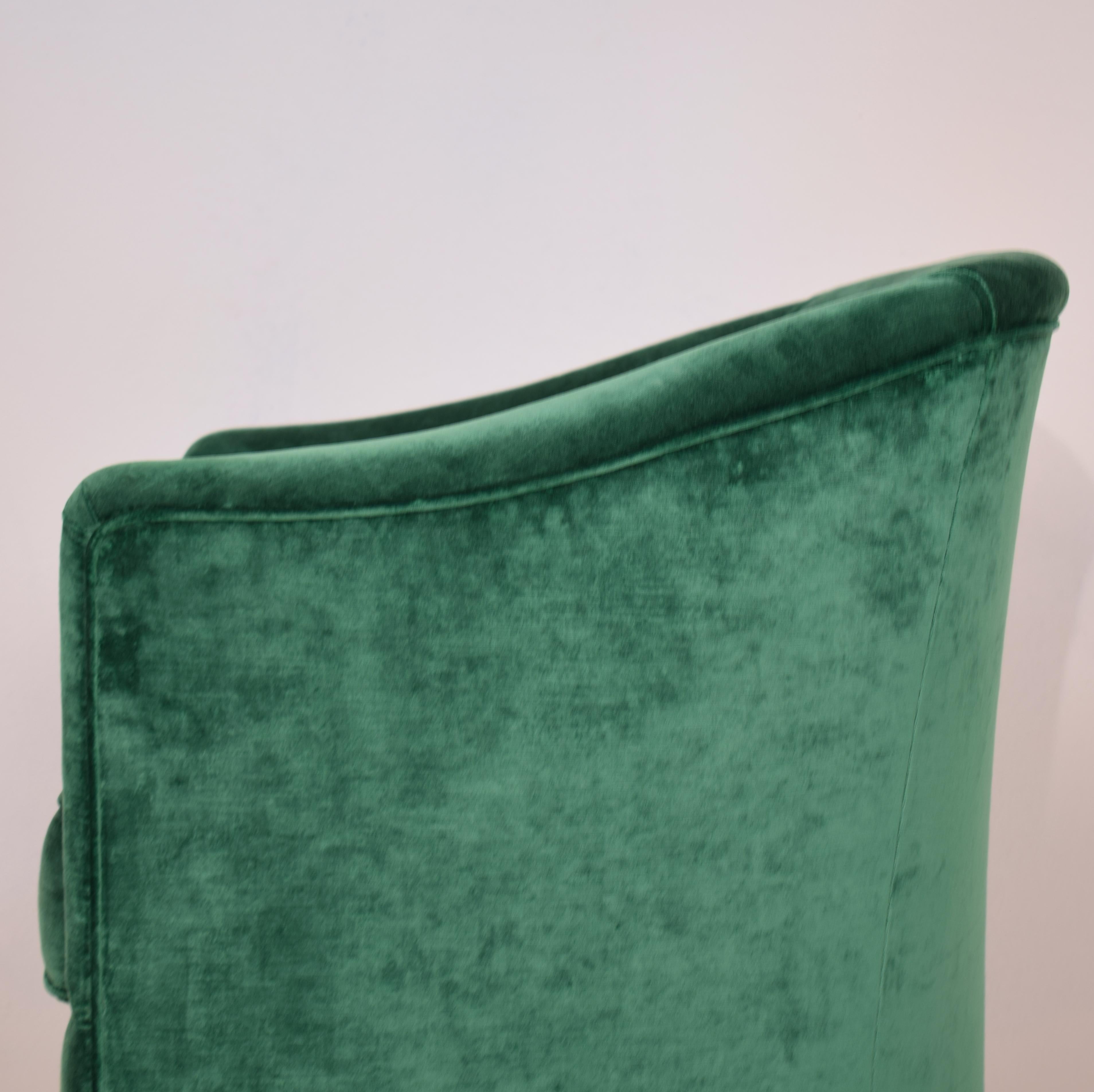 Upholstery Midcentury French Small Club Chair / Armchair in Green Velvet, circa 1980