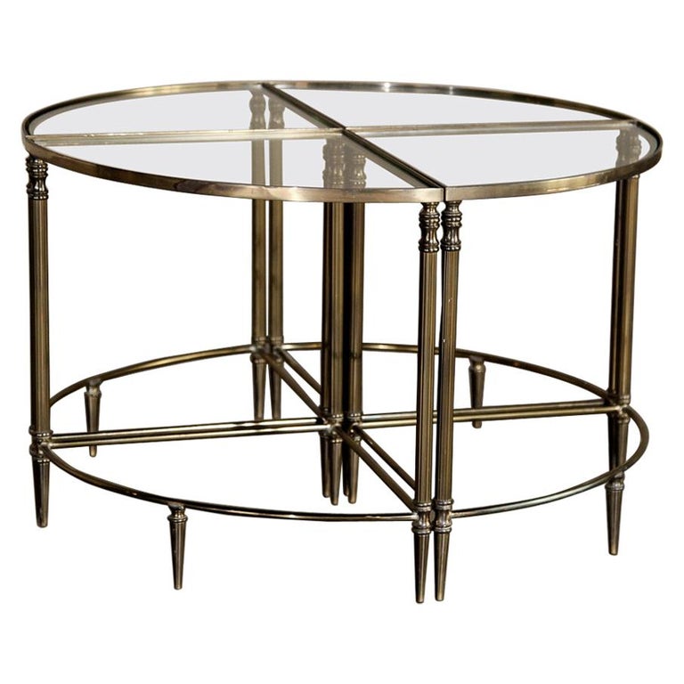Midcentury French Solid Brass Sectional Coffee Table Set For Sale at