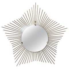 Midcentury French Solid Rod Star Sunburst Mirror