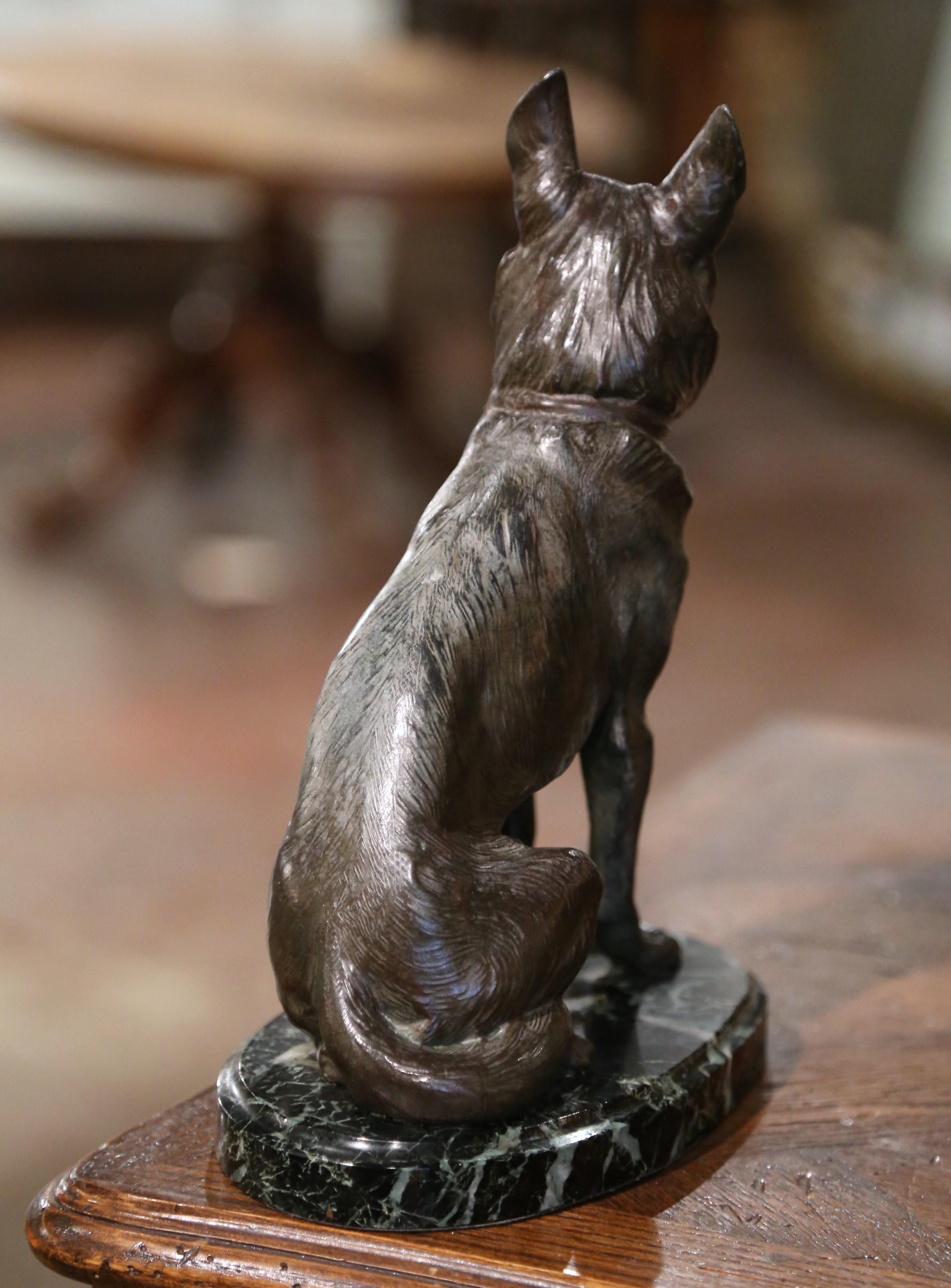 Mid-Century French Spelter German Shepherd Sculpture on Marble Base  For Sale 3