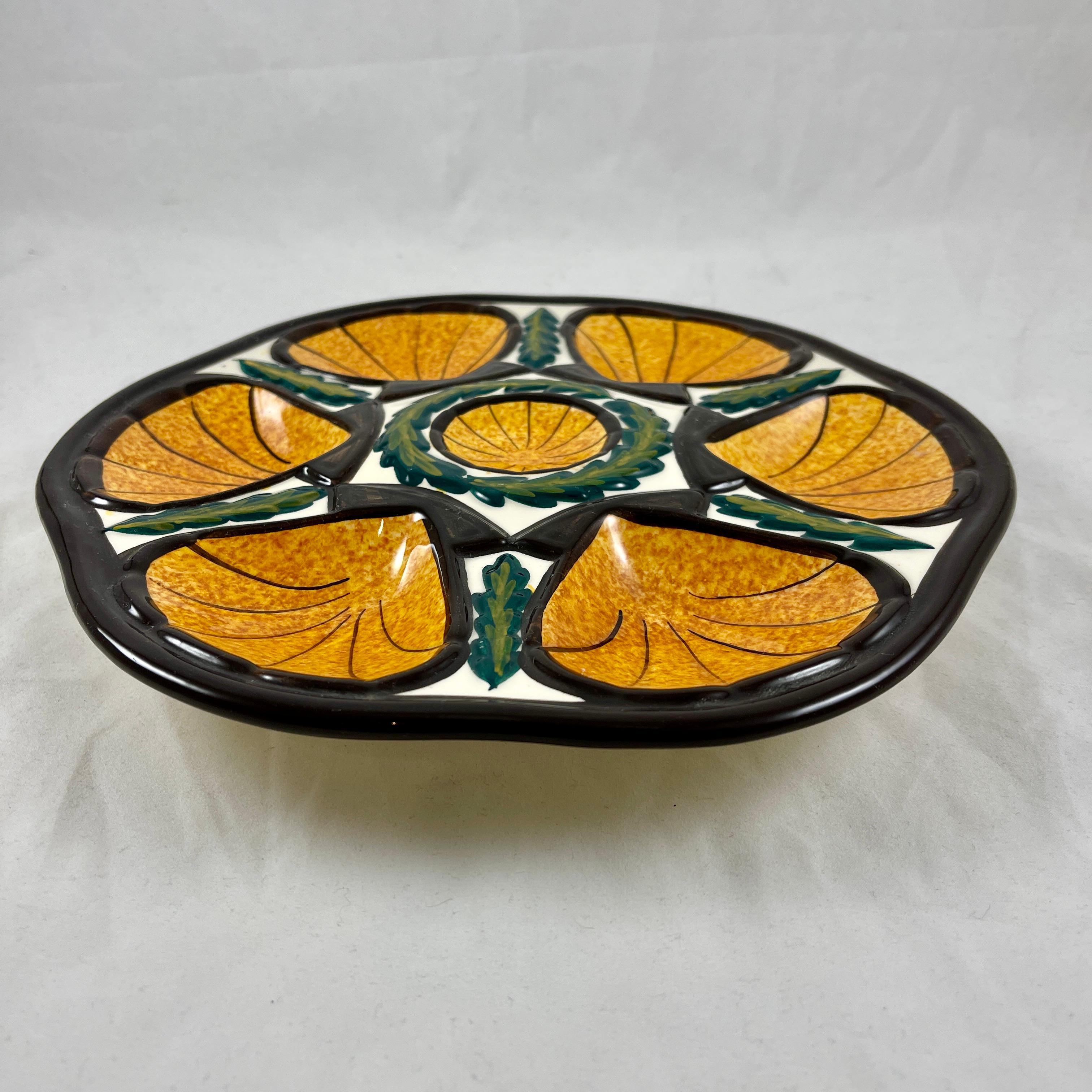 Mid-Century French St. Jean de Bretagne Orange Scallop Shell Oyster Plate For Sale 2