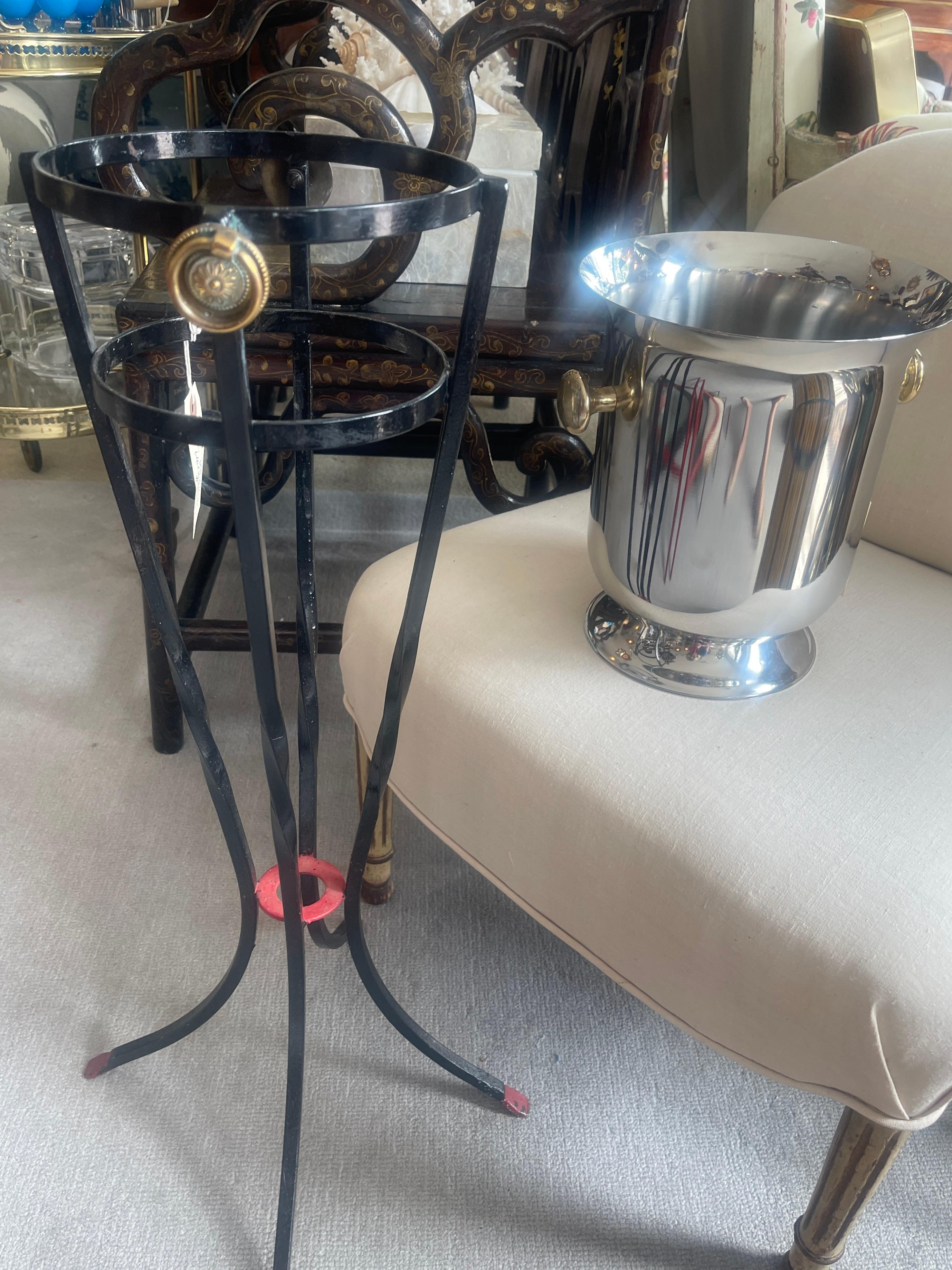 Metal Mid-Century French Standing Ice Bucket Holder & Ice Bucket