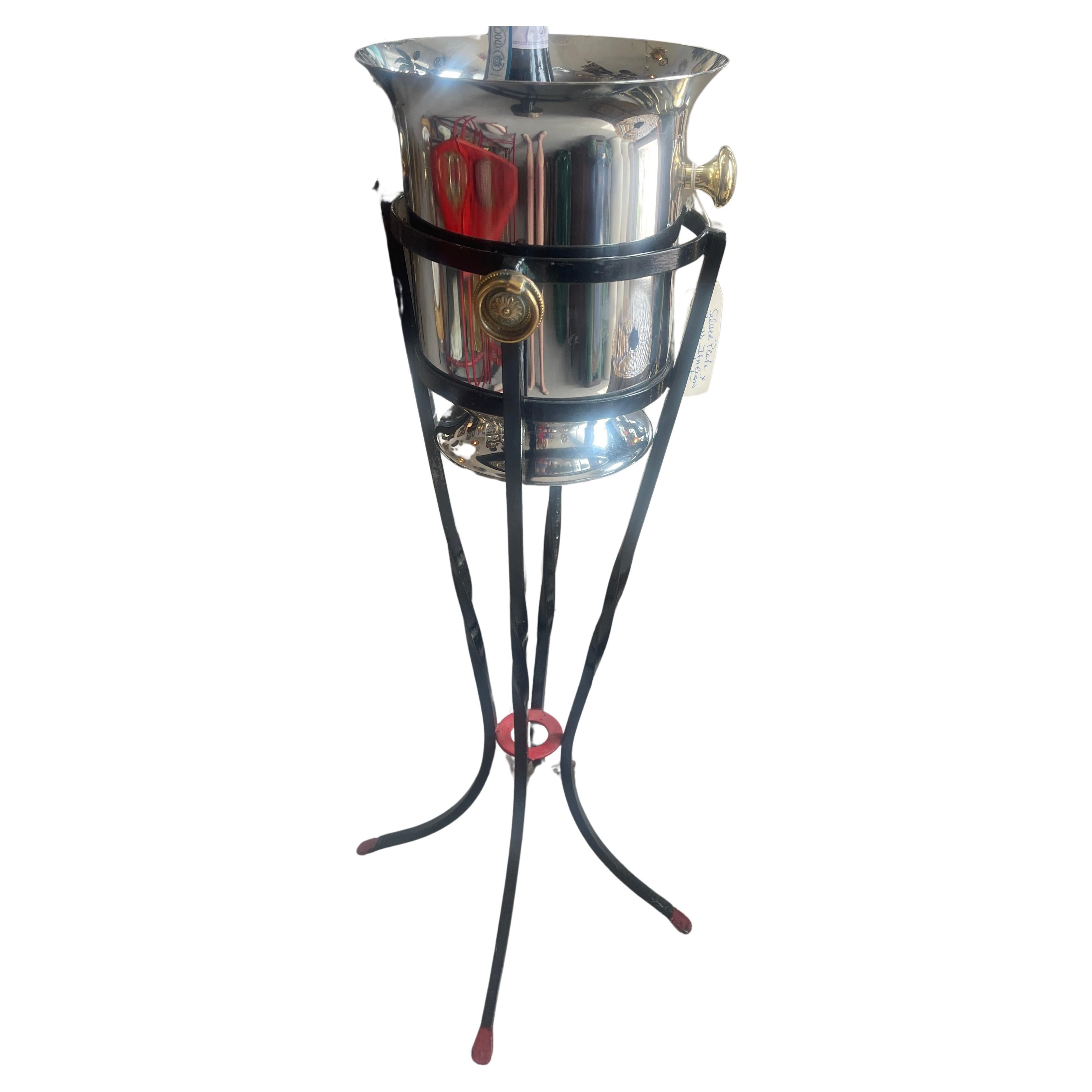 Mid-Century French Standing Ice Bucket Holder & Ice Bucket