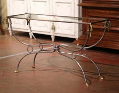 Mid-Century French Steel, Brass and Glass-Top Swan Console from Maison Jansen