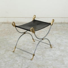 Midcentury French Steel, Bronze, and Leather Maison Jansen Banquette or Bench